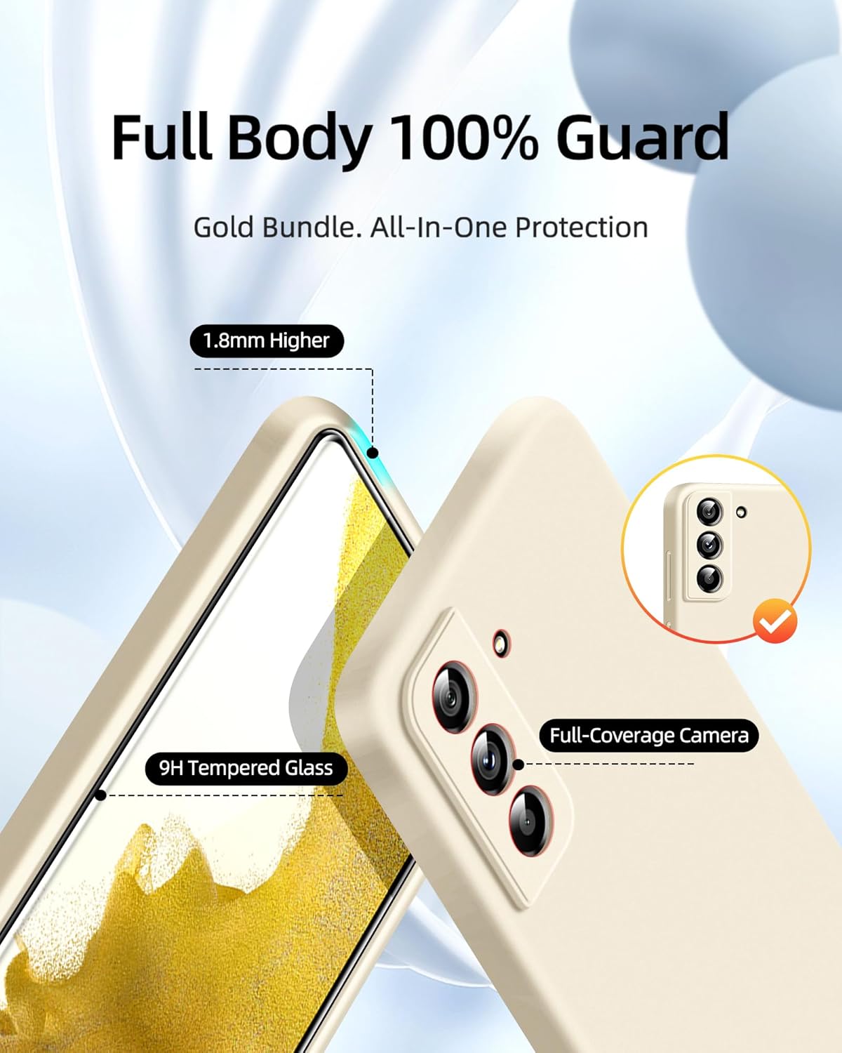 Dssairo Funda 3 en 1 para Samsung Galaxy S22 Plus, con protección completa de la cámara, silicona líquida delgada a prueba de golpes funda