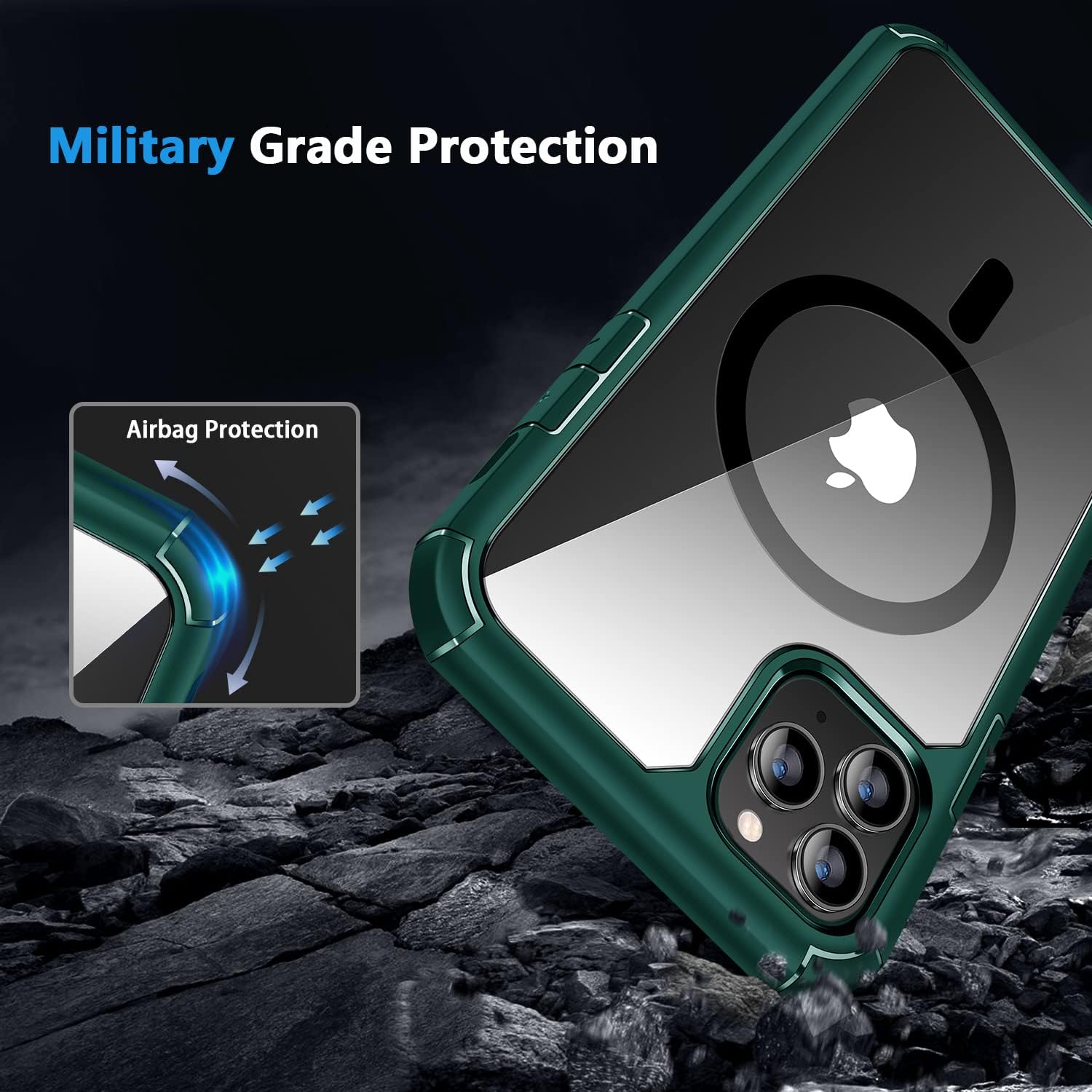 Amizee Funda magnética compatible con iPhone 11 Pro Max compatible con MagSafe con protector de pantalla y protector de lente de cámara, parte