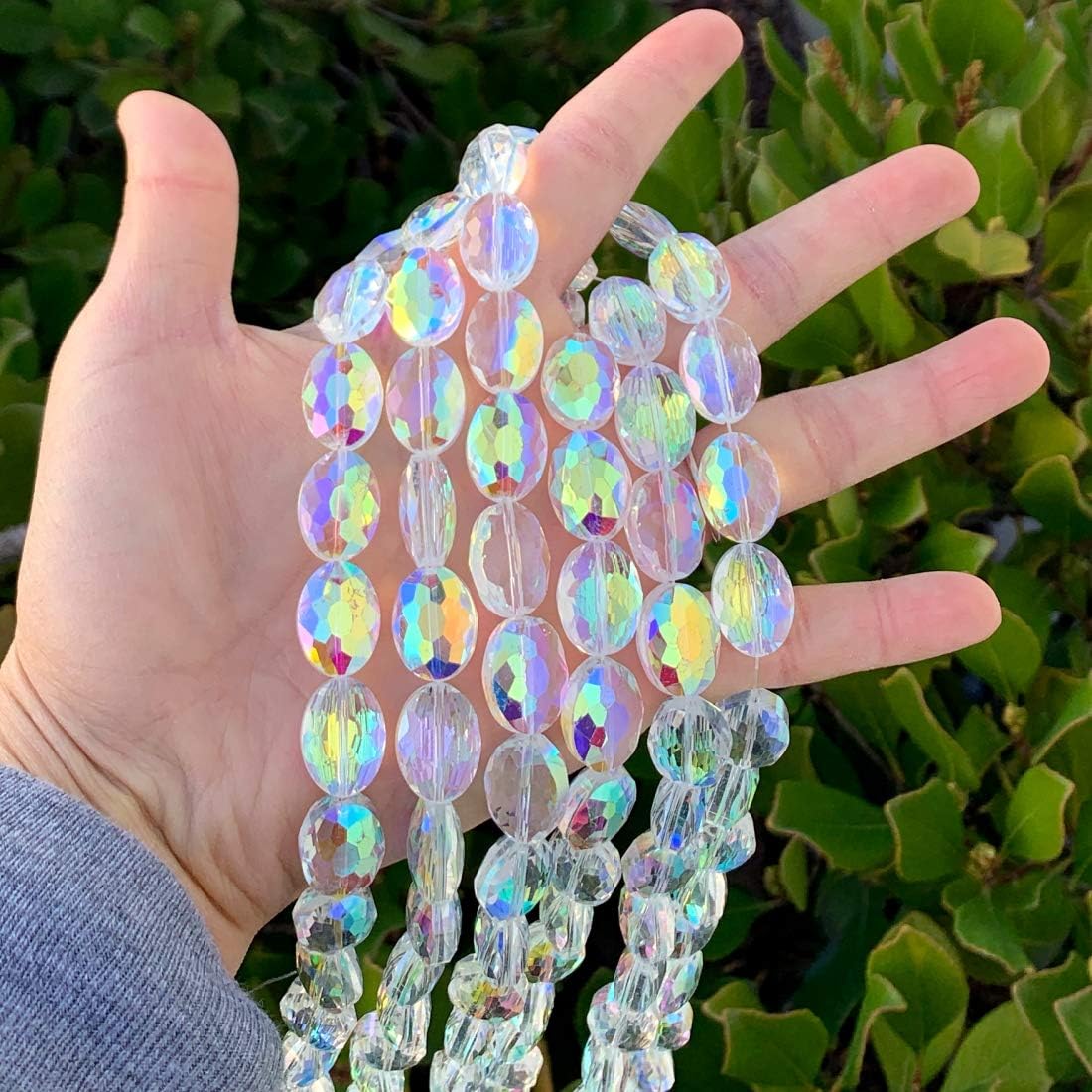 5 hebras checas de 0.630 in (0.63 pulgadas) facetadas planas ovaladas de cristal sueltas de cristal AB (225-235 piezas en total) para joyería