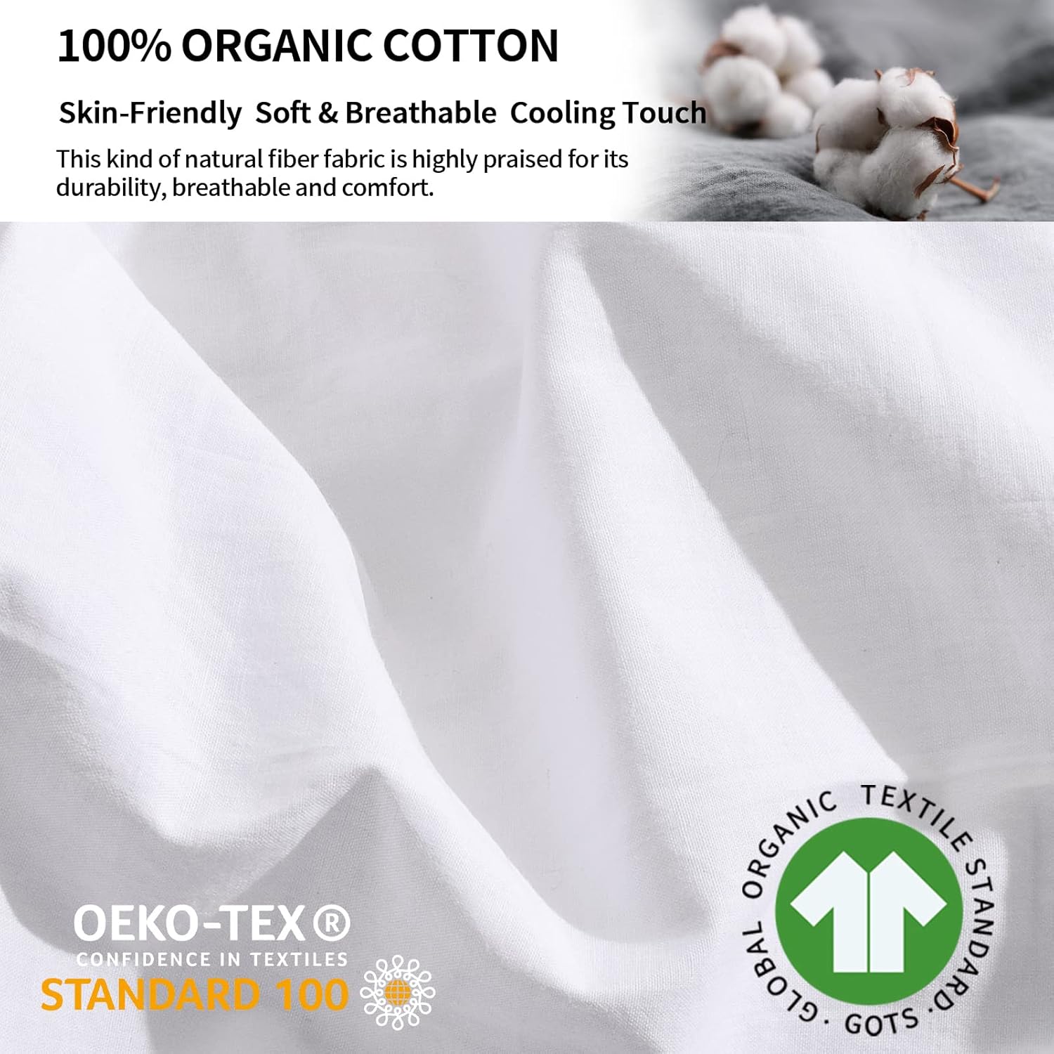 NEXHOME PRO Juego de 2 fundas de almohada 100% de algodón orgánico tamaño estándar, cierre tipo sobre, color blanco, sensación de lino con textura