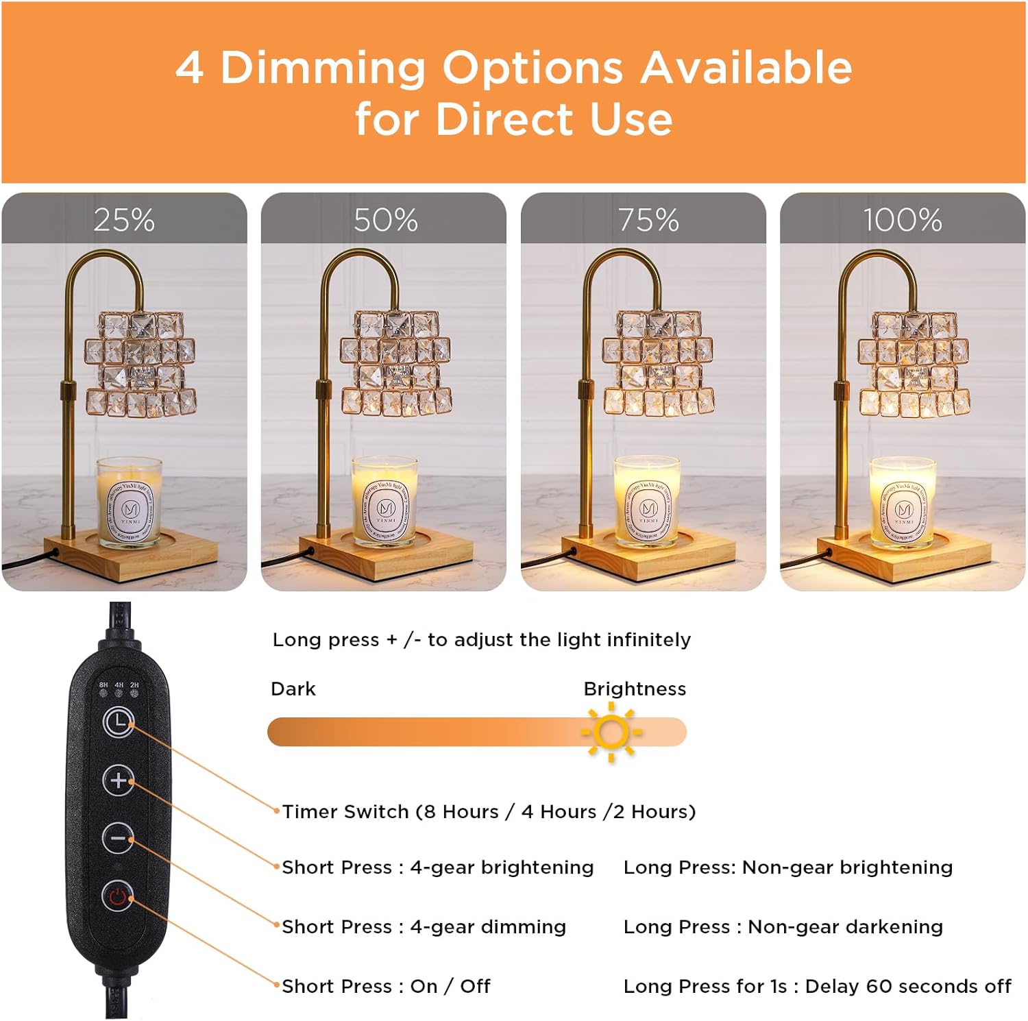STARNOONTEK Lámpara calentadora de velas, atenuador de 4 engranajes y calentador de velas eléctrico de altura ajustable con 2 bombillas, compatible