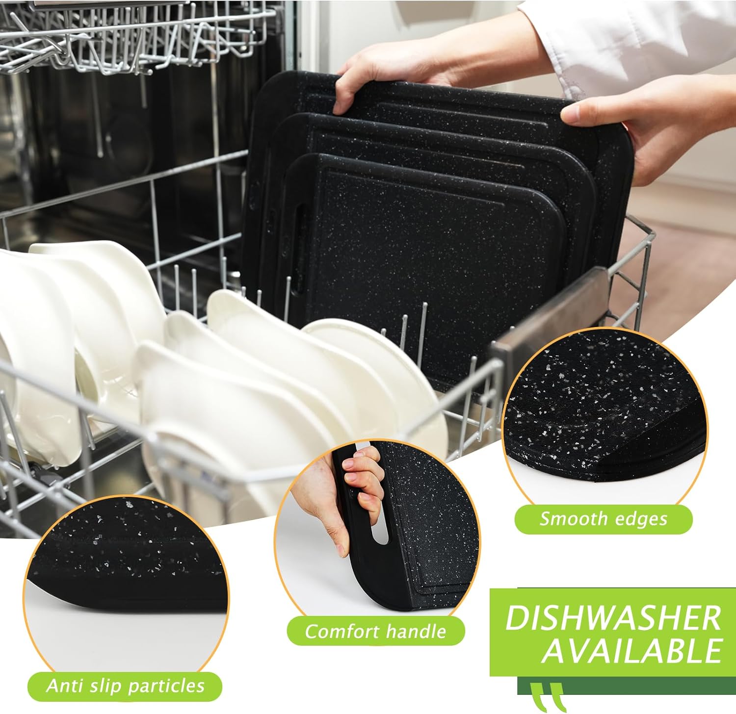 Palaxe Juego de 3 tablas de cortar de plástico para cocina, aptas para lavavajillas, con ranuras antideslizantes para jugos, mango de fácil agarre