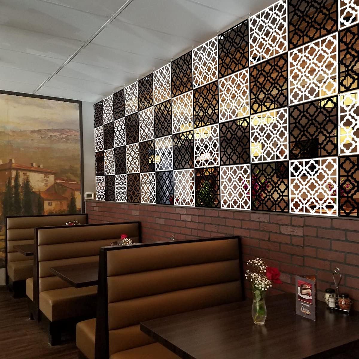 Kernorv Divisor de habitación colgante hecho de PVC ecológico, 24 piezas de paneles de pantalla para decorar dormitorio, comedor, estudio y sala de