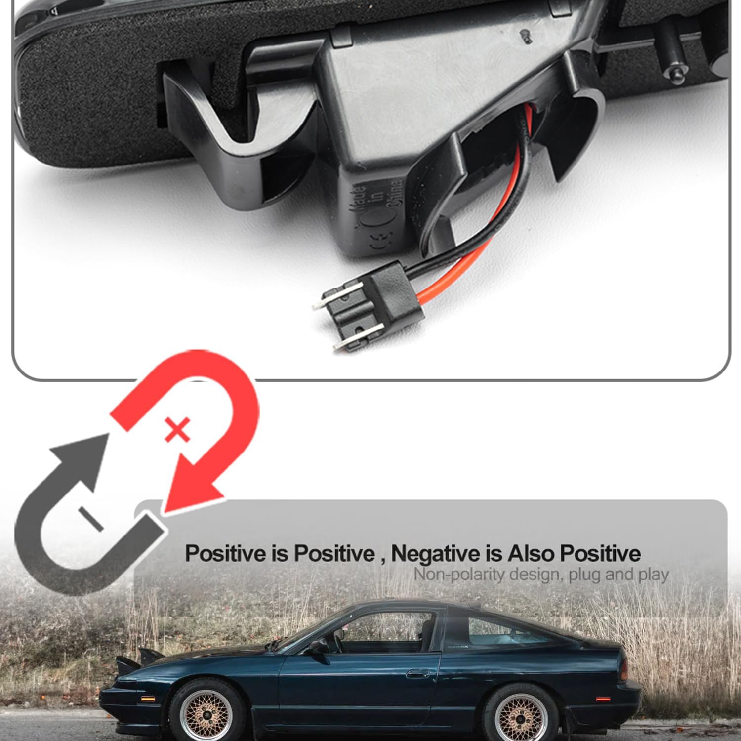 Luces LED de posición laterales de repuesto para Ni’ssan 240SX S13 1989-1994 ámbar delanteras y traseras rojas luces de señal laterales rojas lente