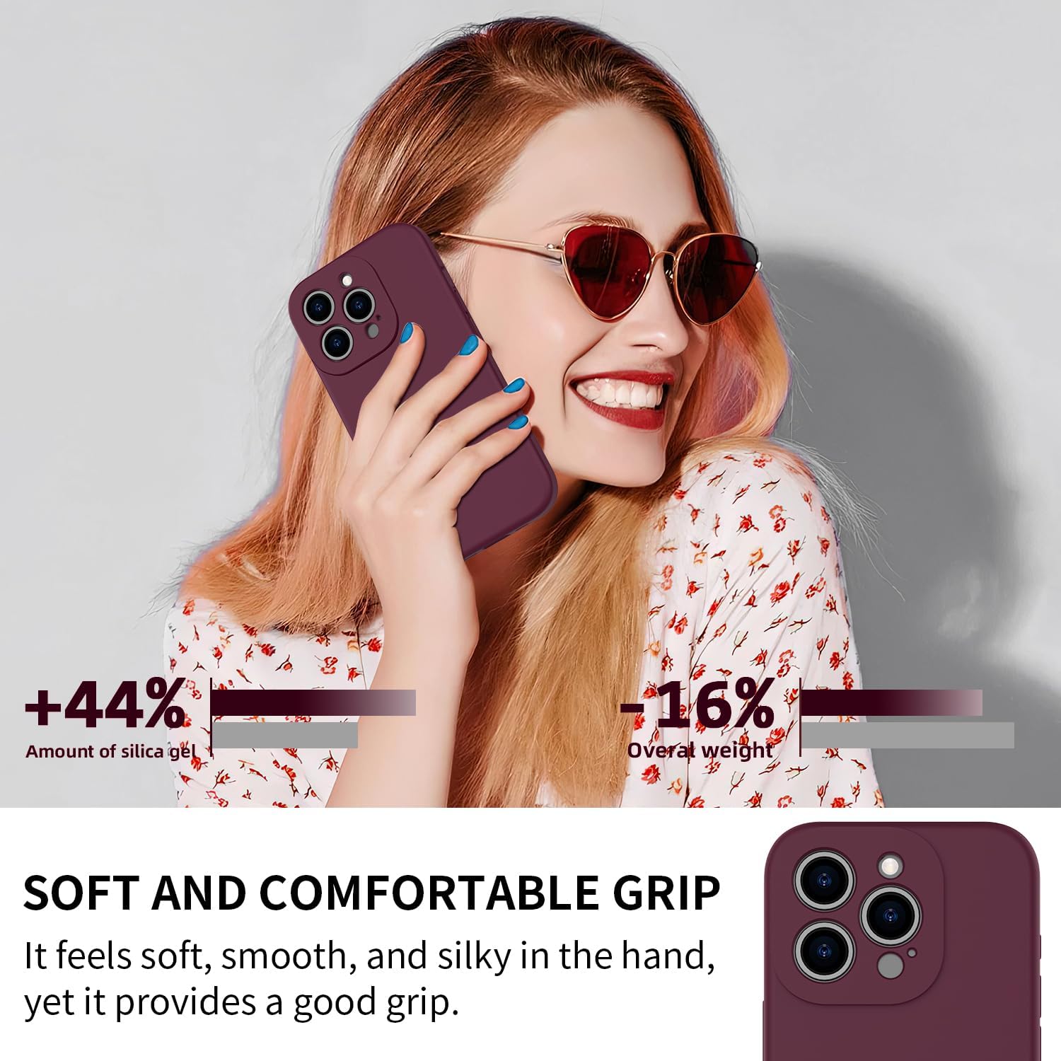 bicol Funda compatible con iPhone 15 Pro Max con protector de pantalla, protección mejorada de lente de cámara, funda protectora de silicona líquida
