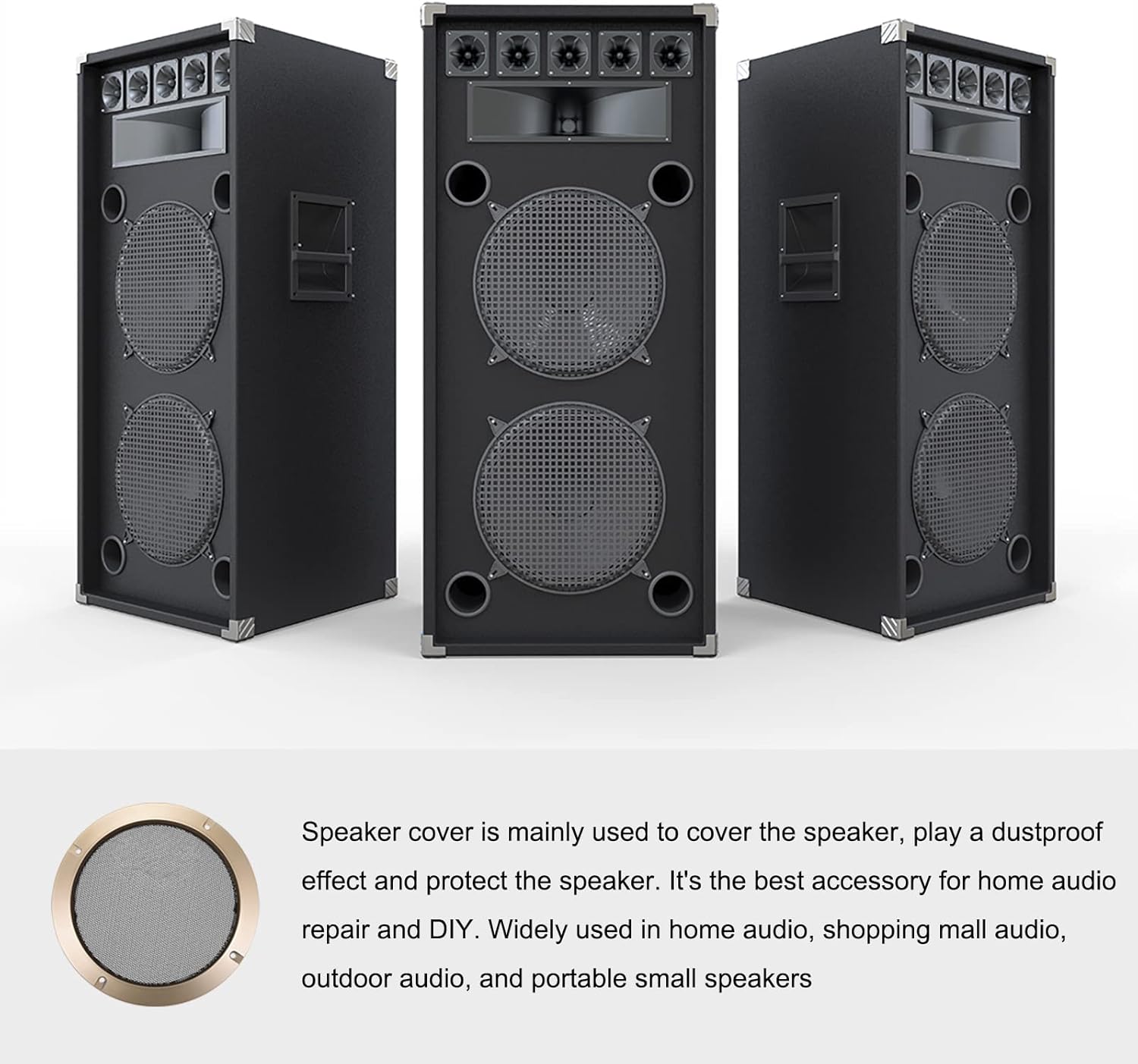 Rebower Cubierta de parrilla de altavoz de malla negra para subwoofer (con tornillos), para audio casero DIY – Marco de 4 pulgadastono dorado  2