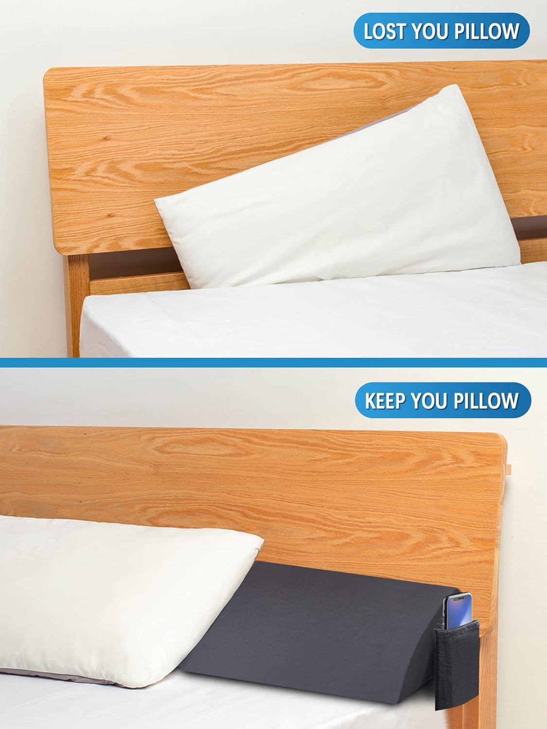 Almohada de cuña de cama tamaño individual para cabecero, relleno de huecos de cama, almohada de cabecero, cuña de colchón para cerrar el espacio