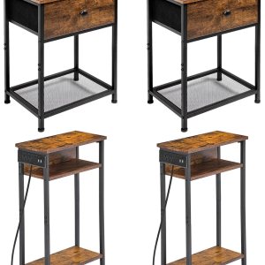 AMHANCIBLE Juego de 2 mesitas de noche, mesas auxiliares pequeñas, sala de estar con cajón, mesa auxiliar estrecha con estación de carga, mesa de AMHANCIBLE Juego de 2 mesitas de noche, mesas auxiliares pequeñas, sala de estar con cajón, mesa auxiliar estrecha con estación de carga, mesa de