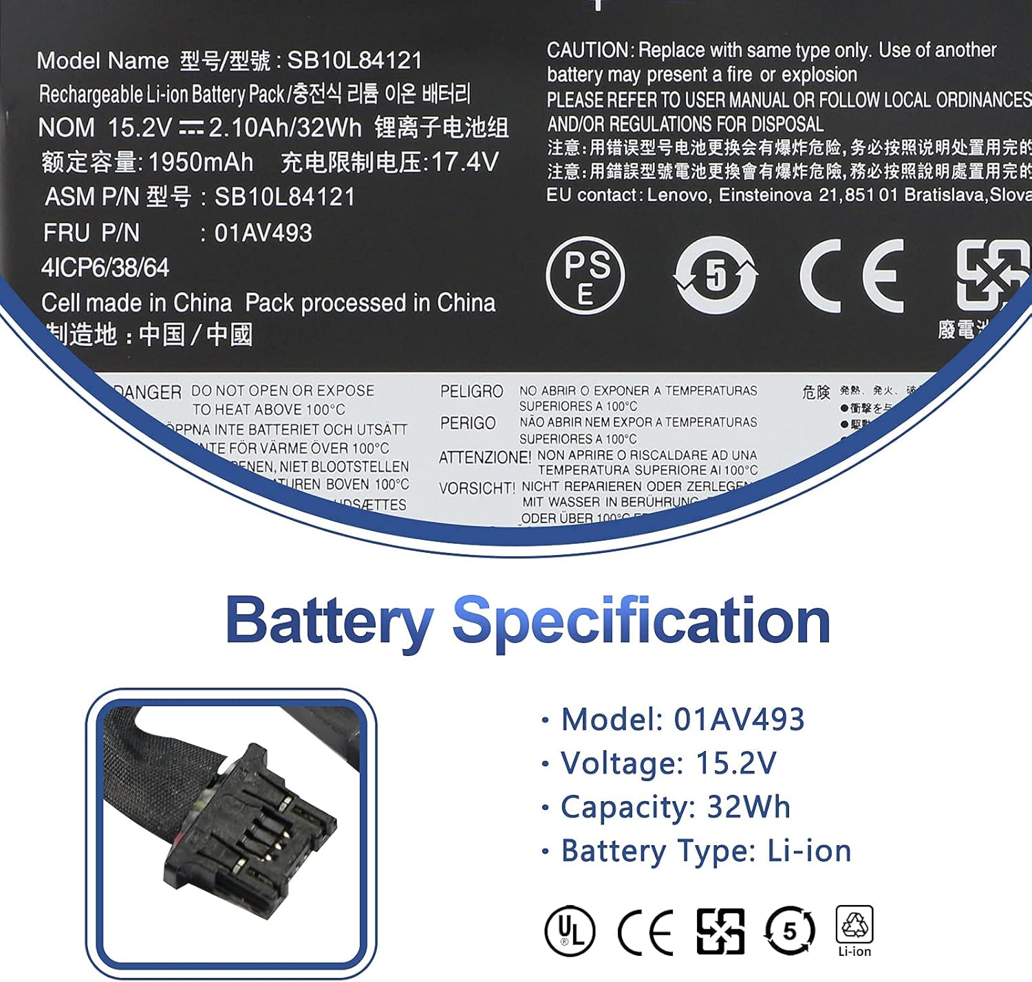 ANTIEE 00UR891 01AV493 SB10L84121 Reemplazo de batería interna para Lenovo ThinkPad T570 T580 P51S P52S Series 00UR890 00UR892 SB10L84121 SB10L84122