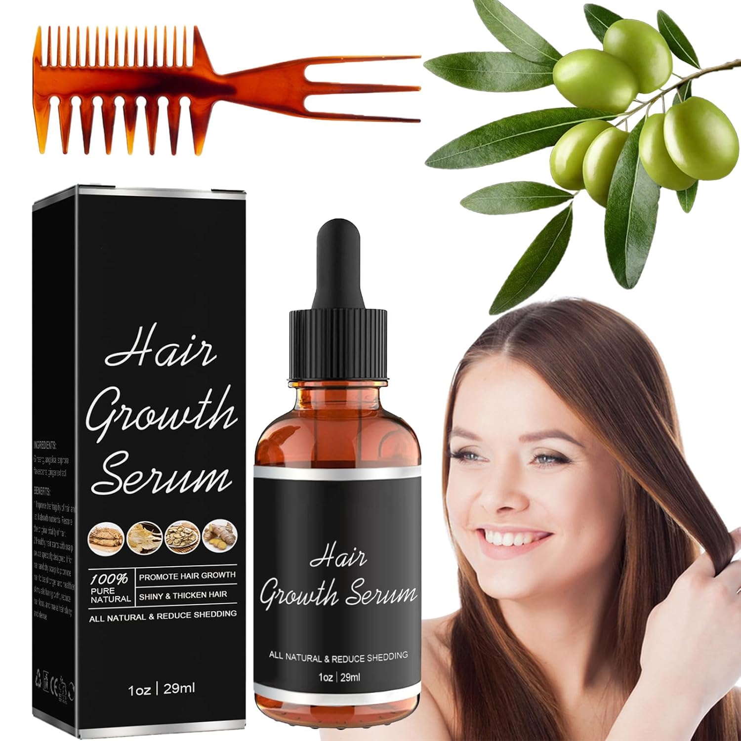 Noor – Suero para el crecimiento del cabello, aceitunas africanas, aceite de crecimiento del cabello para la pérdida del cabello, suero de
