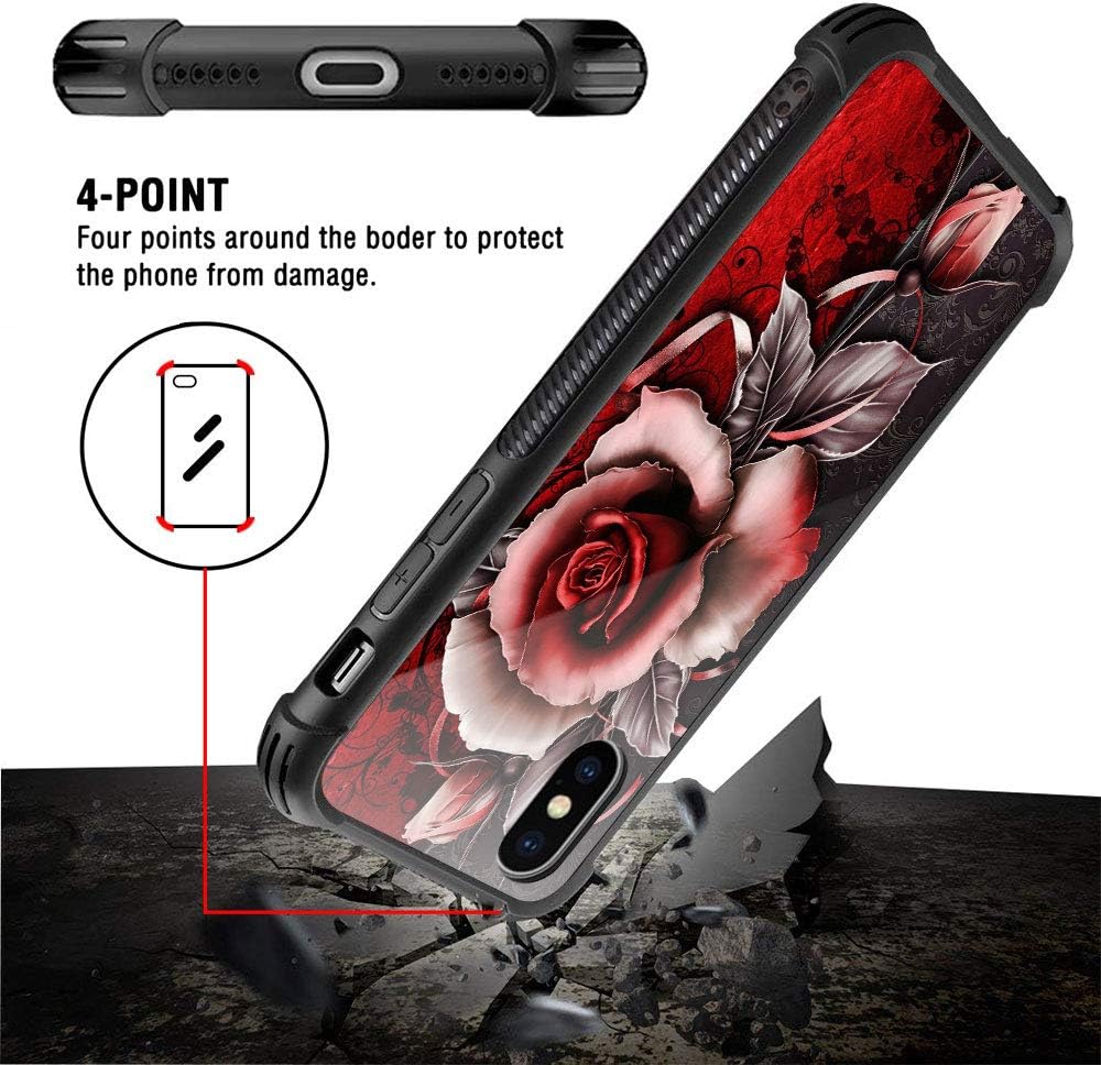 TnXee Funda compatible con iPhone Xs, funda de rosa fantasía para iPhone X, fundas para niñas y mujeres, diseño de patrón para iPhone XXS Red Rlower