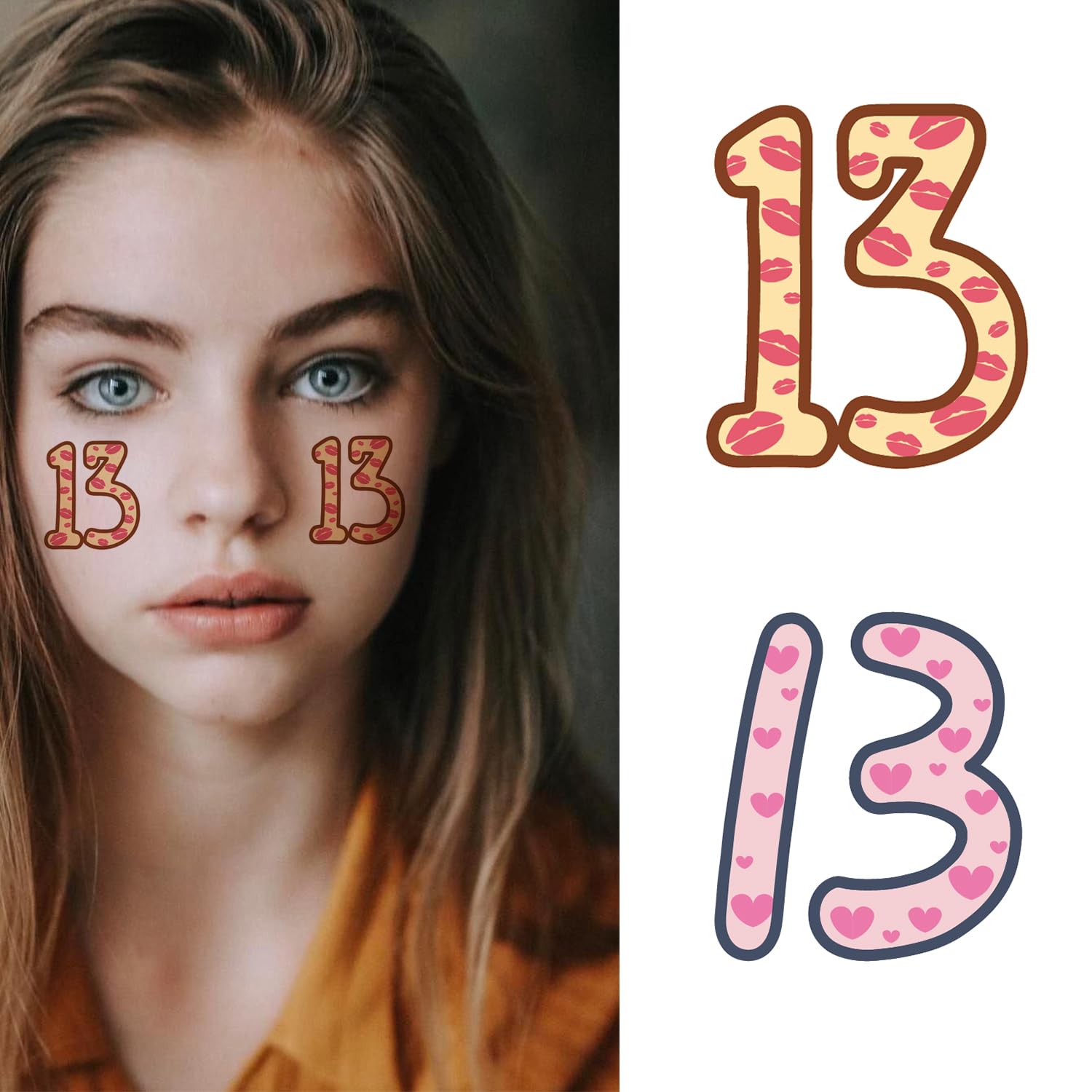 40 piezas de calcomanías temporales número 13 tatuajes labiales corazón patrón tatuaje extraíble eras tour concierto merch