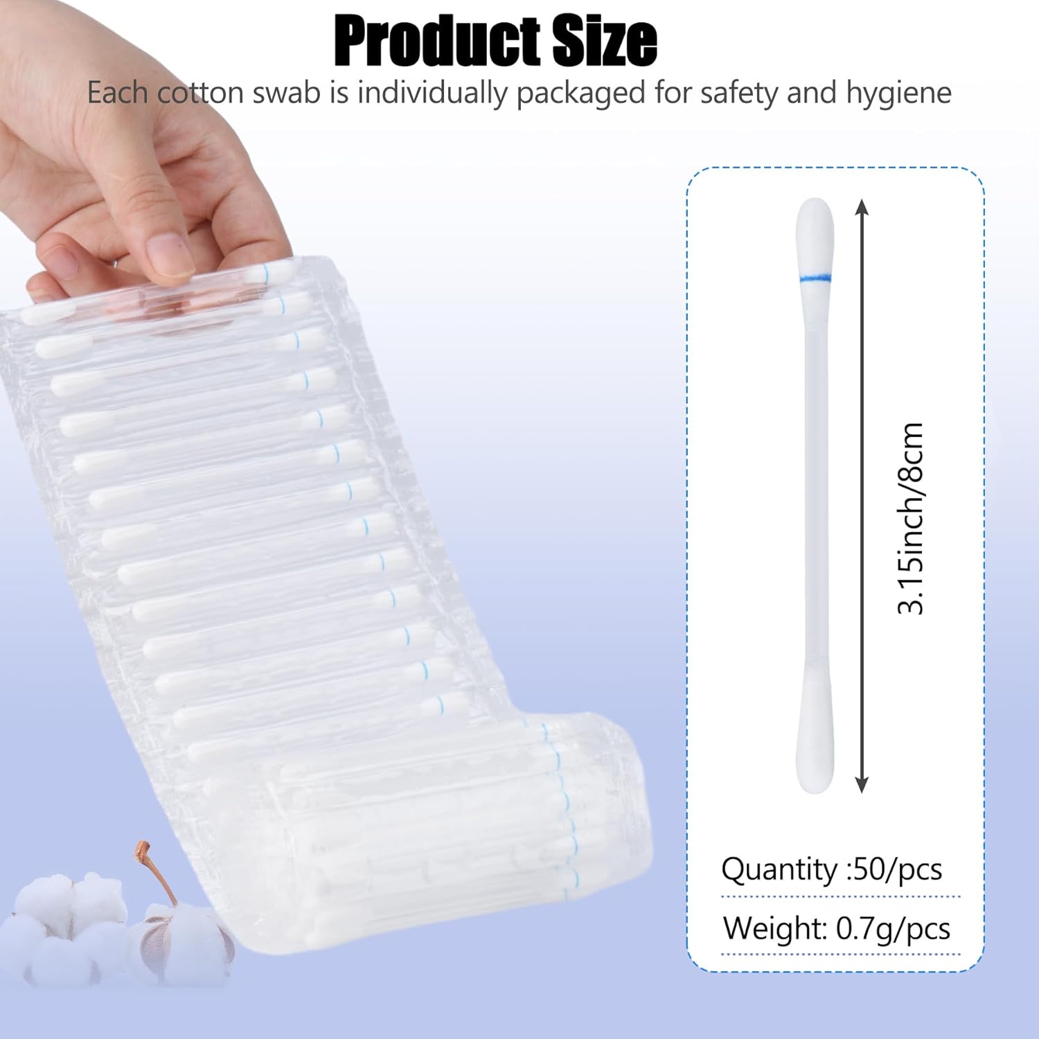 50 hisopos desechables para el cuidado posterior, solución salina individual para piercings ayuda a los ojos, oídos, nariz, ombligo y cuidado