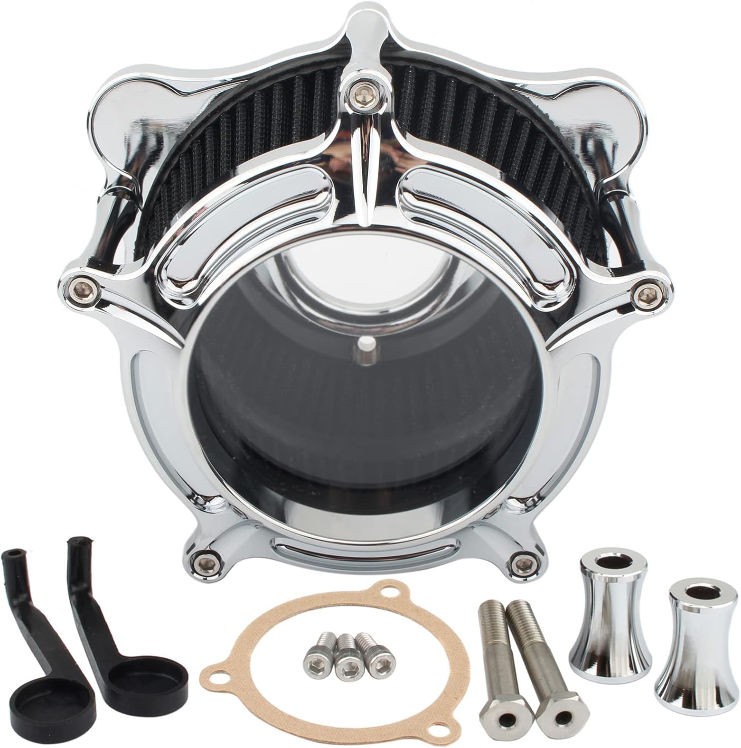 Filtro de aire de admisión de motocicleta Sistema de filtro de aire cromado Kit de filtros para Harley Touring 2008-2016 Road King Electra Glide