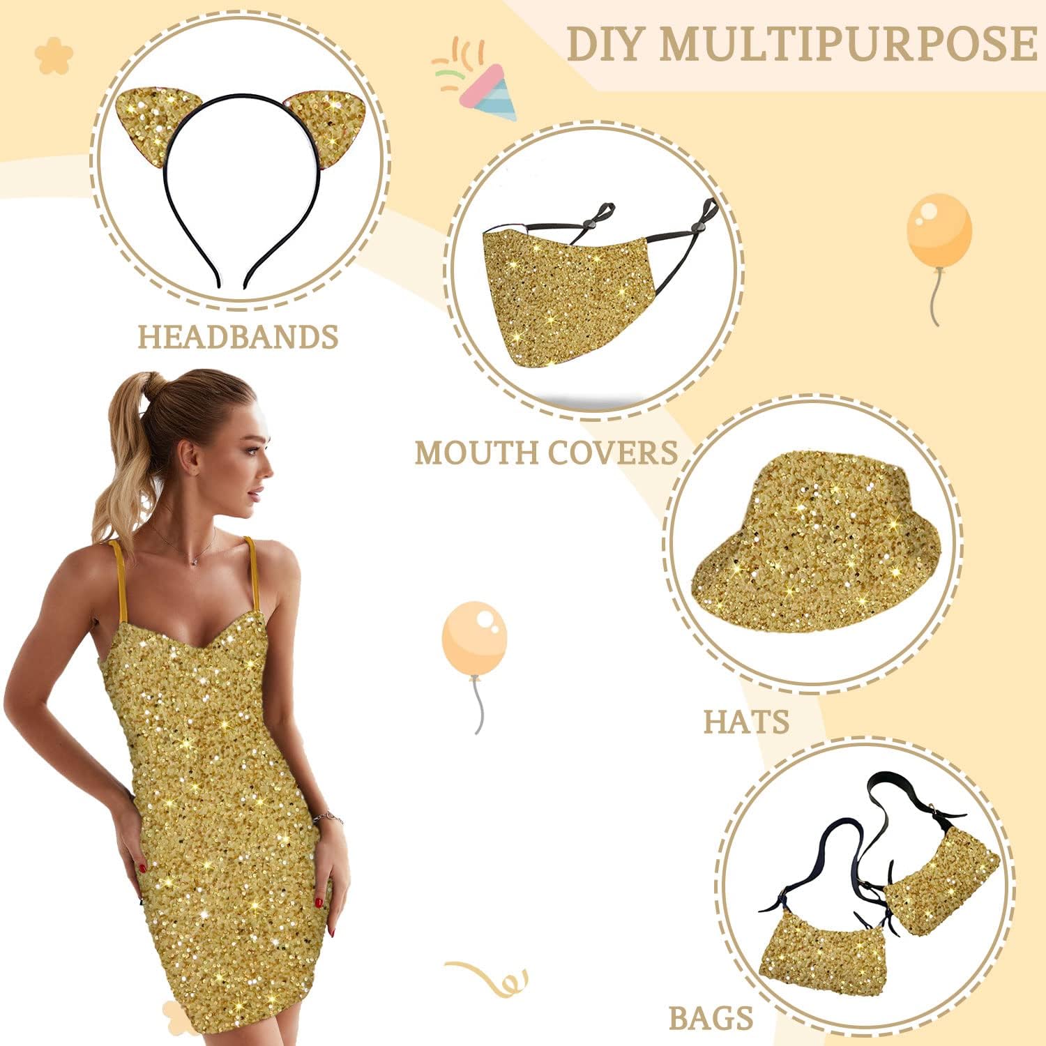 The Yard – Tela de lentejuelas bordadas de terciopelo dorado con lentejuelas grandes, material de secuencia de 1 yarda, tela brillante para coser