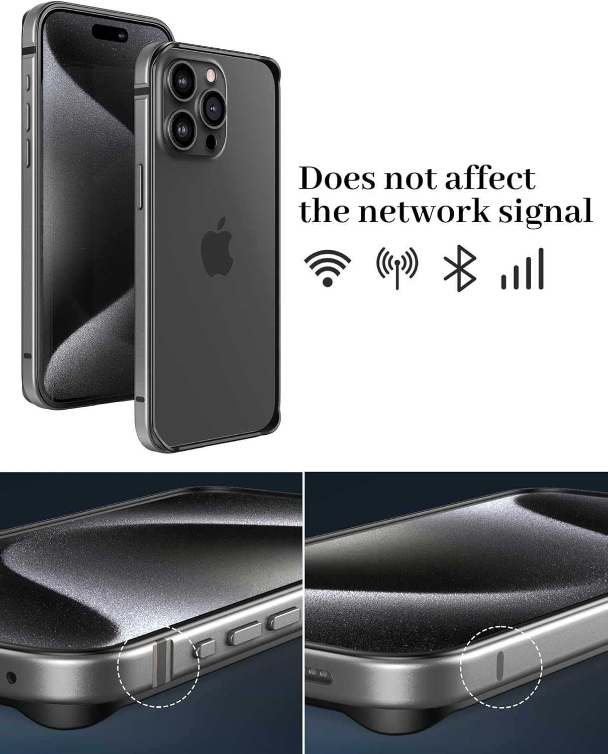 Funda delgada de metal para iPhone 15 Pro de 6.1 pulgadas, interior de TPU suave + parachoques chapado en metal, compatible con carga inalámbrica,