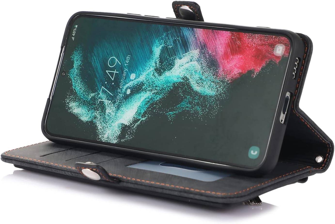Asuwish Funda de teléfono para Samsung Galaxy S21 FE 5G Funda tipo cartera con protector de pantalla de vidrio templado y cremallera abatible,