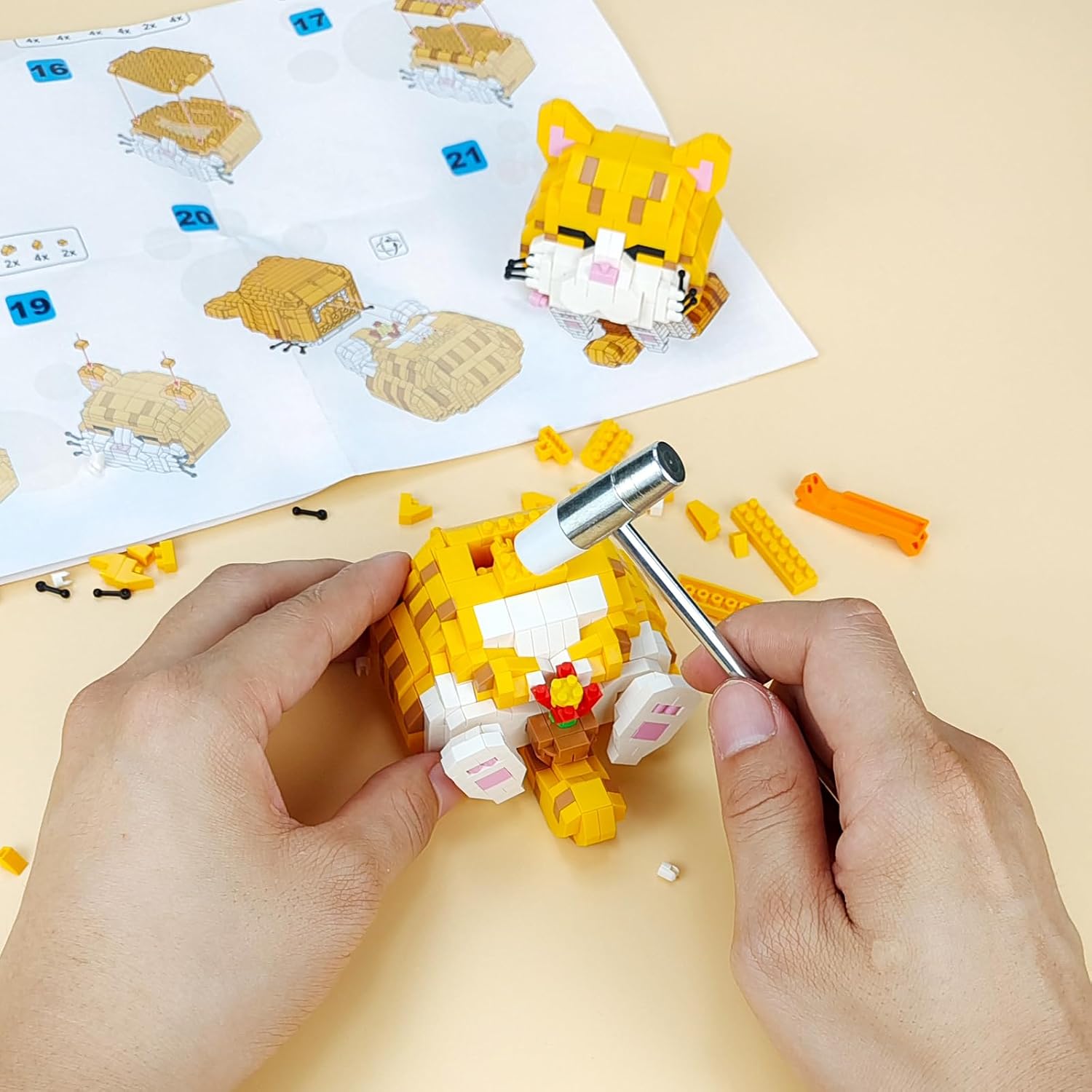 3 paquetes de juguetes de construcción de micro ladrillos, gato naranja y corgi y huskies, mini bloques de construcción lindos animales, registro de