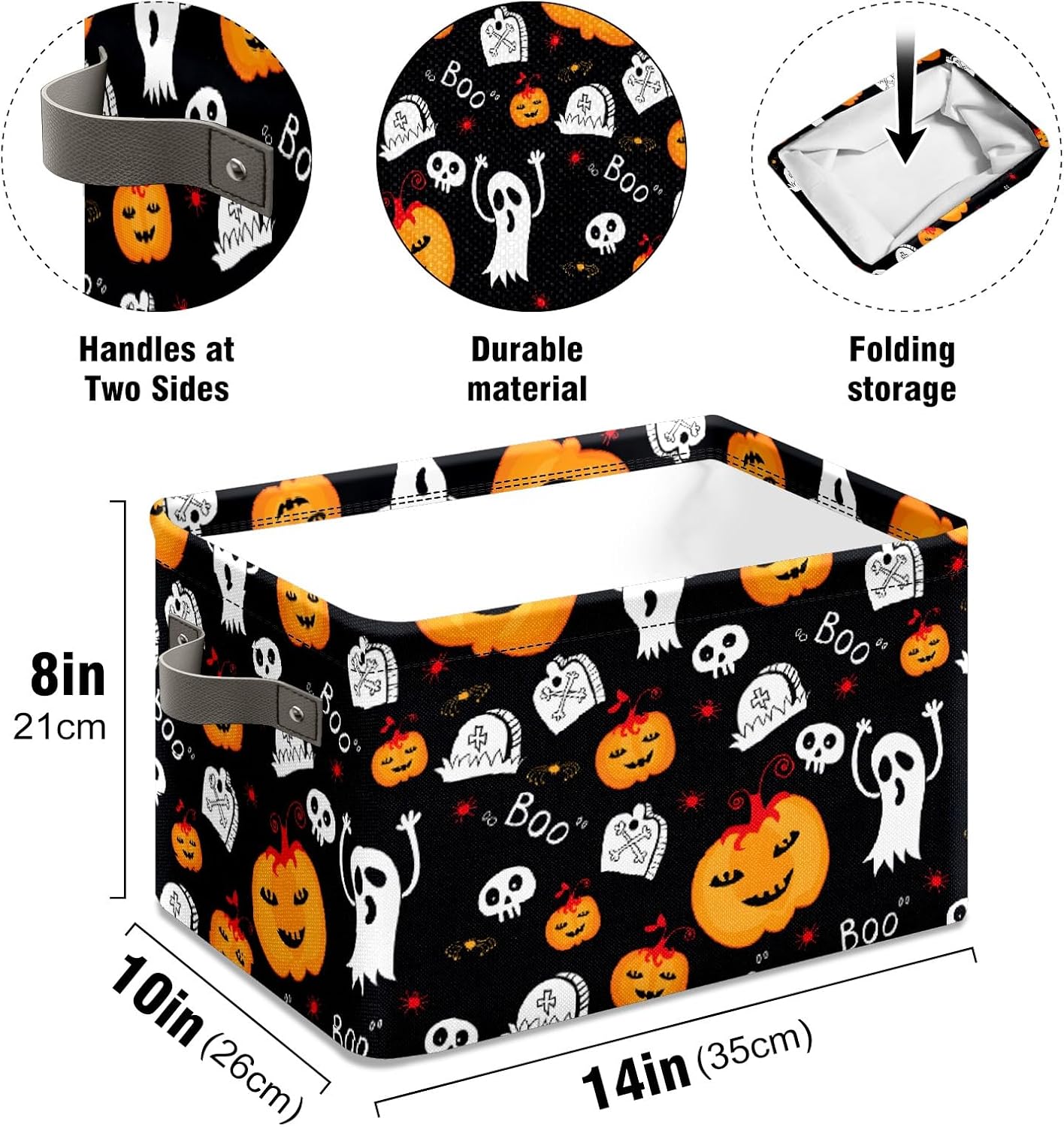Boo Basket – Bolsas de calabaza con asas, organizador de tela decorativa, cajas de almacenamiento, cestas de Halloween para adultos