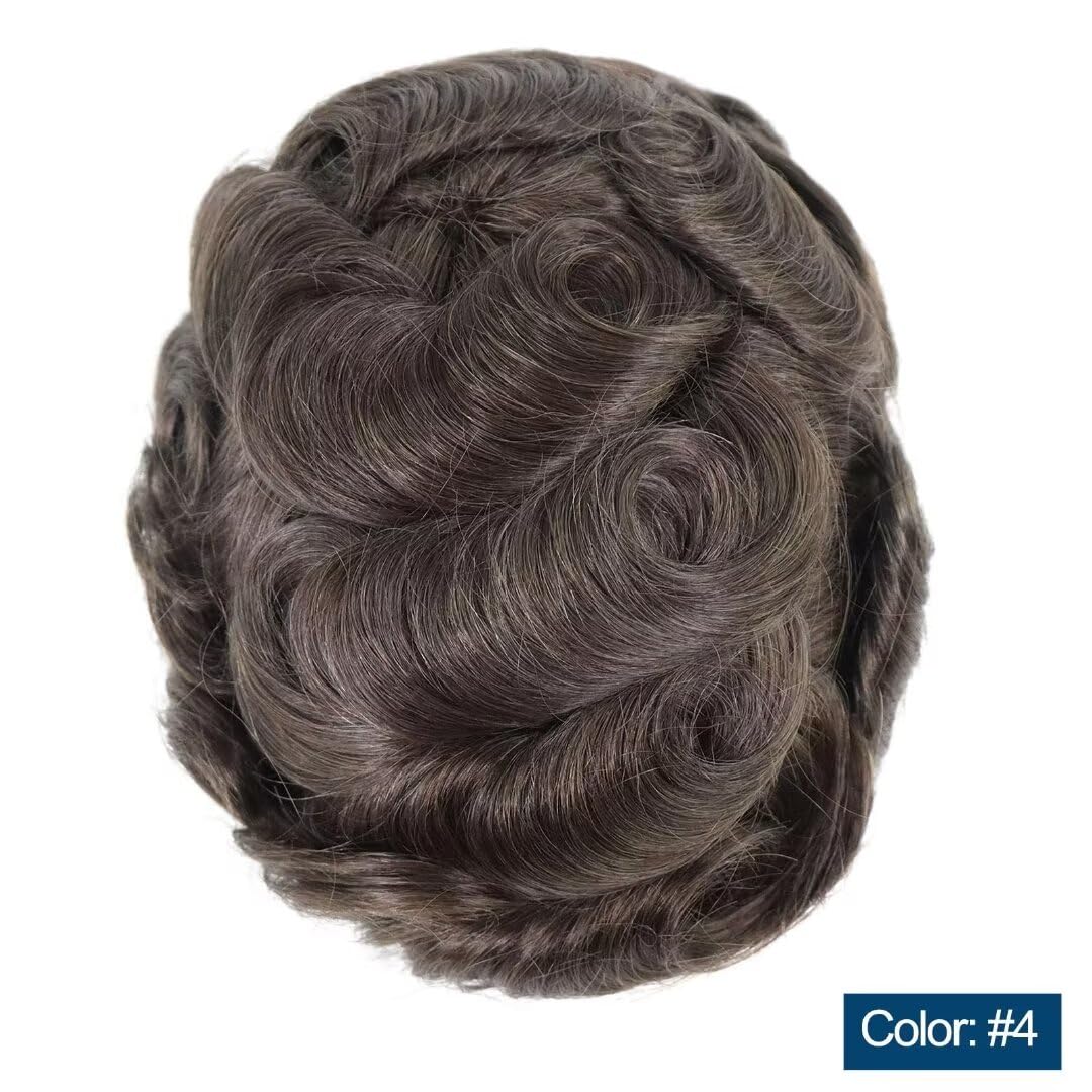 HAPPY&CC Sistemas de reemplazo de cabello para hombre, tupé para hombres, cabello humano real, encaje suizo con poliuretano alrededor de Australia,
