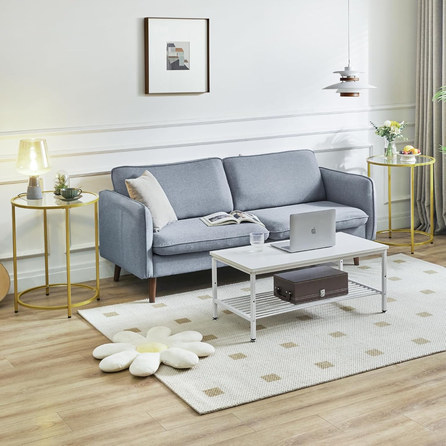 YMYNY UHGD020G – Mesa auxiliar redonda de vidrio templado, mesa auxiliar dorada para oficina, dormitorio, sala de estar, marco de metal, decoración
