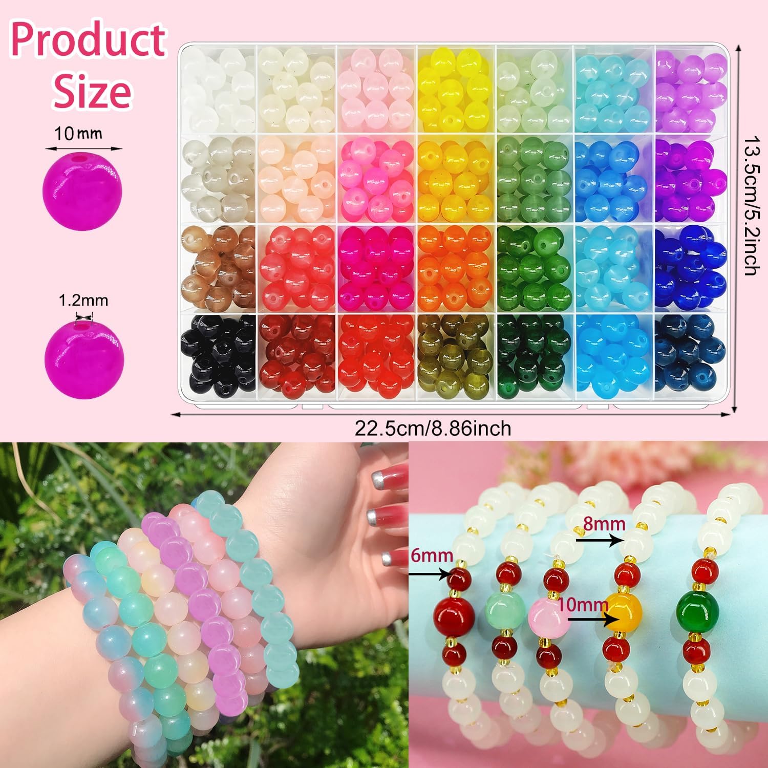 Cuentas de vidrio de 0.394 pulgadas para la fabricación de joyas, cuentas de cristal redondas de 28 colores, cuentas de piedras preciosas, juego de