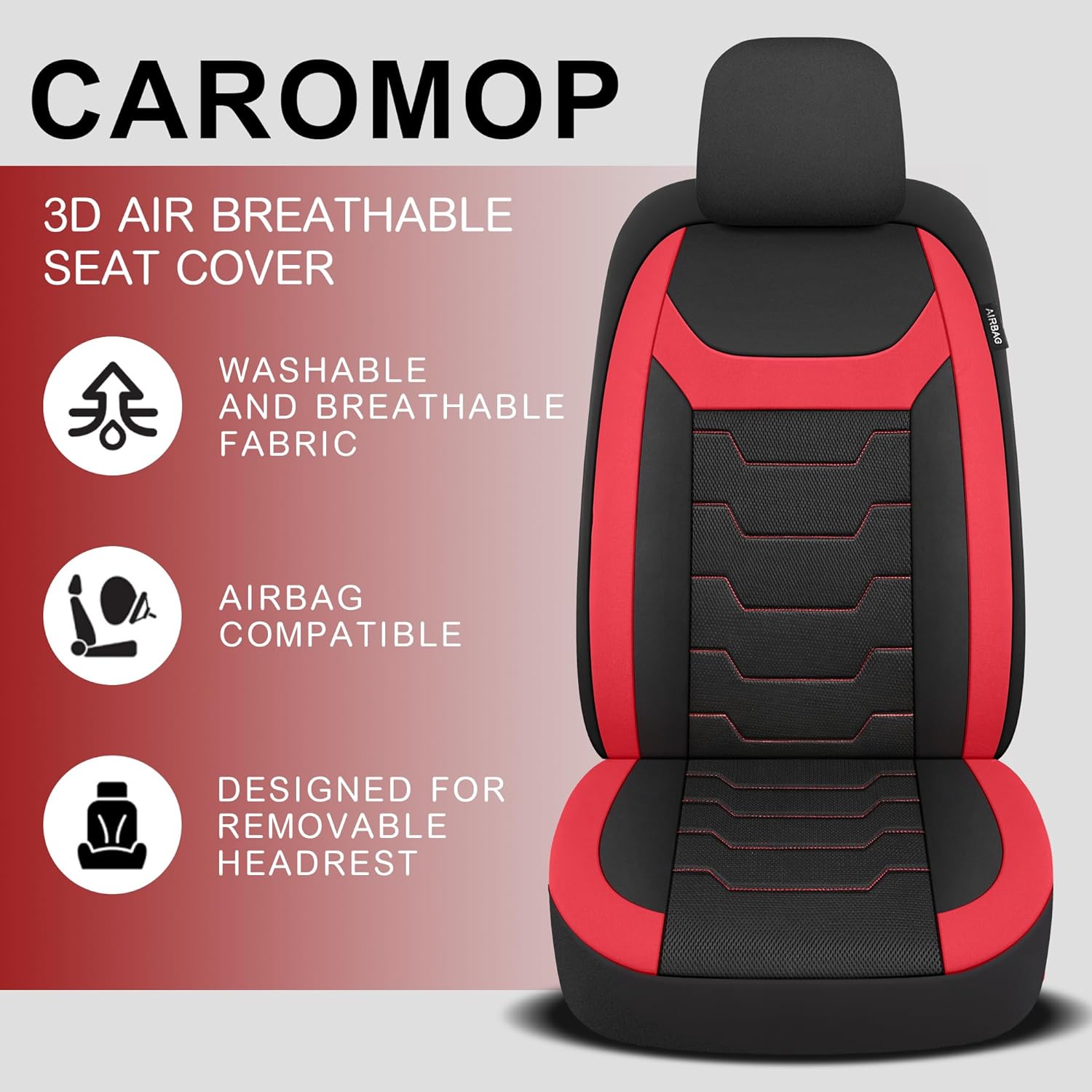 CAROMOP Funda transpirable para asiento de automóvil, 2 asientos delanteros, fundas de asiento de tela de malla de aire 3D para automóviles, ajuste