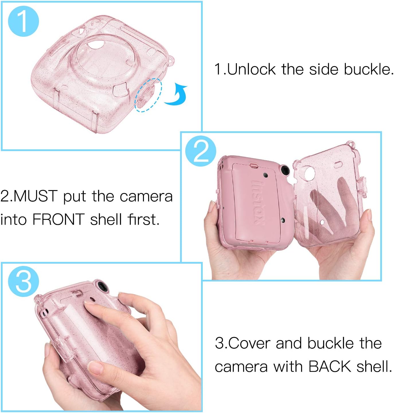Fintie Funda protectora transparente para cámara Fujifilm Instax Mini 11 de película instantánea – Carcasa rígida de cristal con correa extraíble de