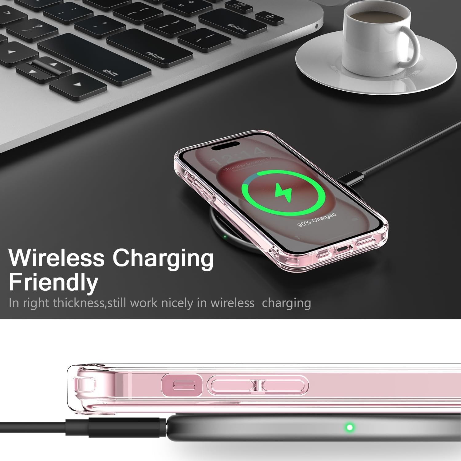 bicol Funda compatible con iPhone 15 Plus, transparente con diseños de moda para niñas y mujeres, ajuste delgado, a prueba de golpes, funda