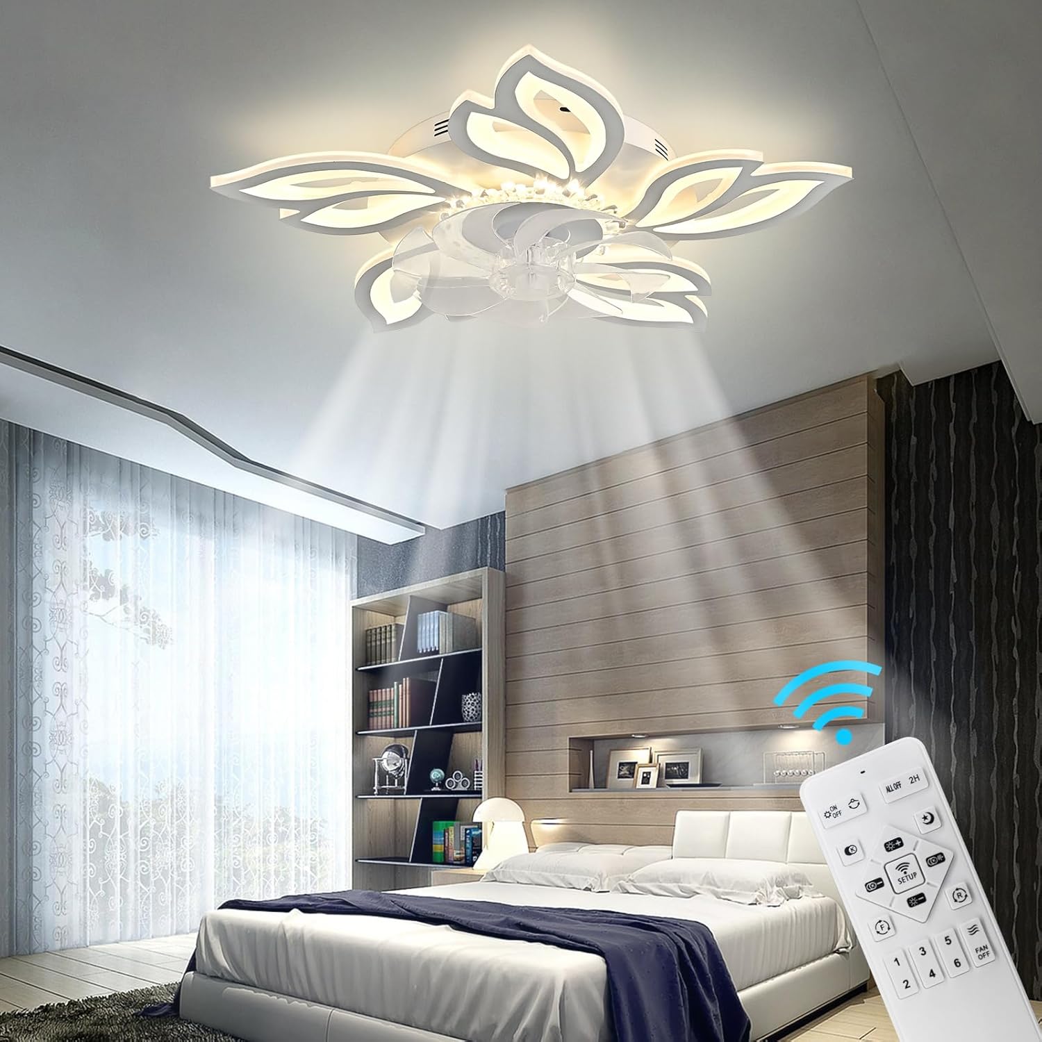 Ventiladores de techo de 26.8 pulgadas con luces, modernos ventiladores de techo regulables, ventiladores de techo de araña de pétalos con 6