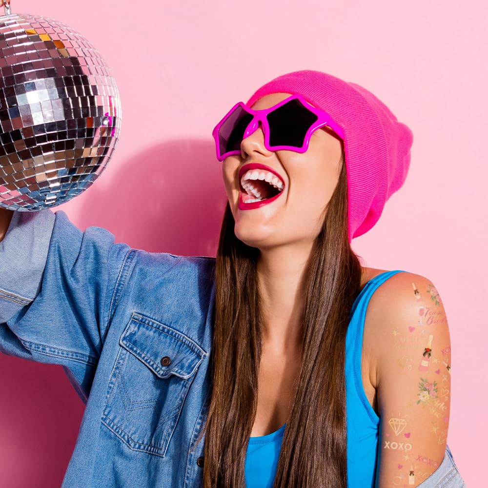 Flash Tattoos Chic BOUGIE BACHELORETTE tatuajes temporales  2 mini hojas con más de 60 tatuajes metálicos surtidos  Despedida de soltera  Regalo de