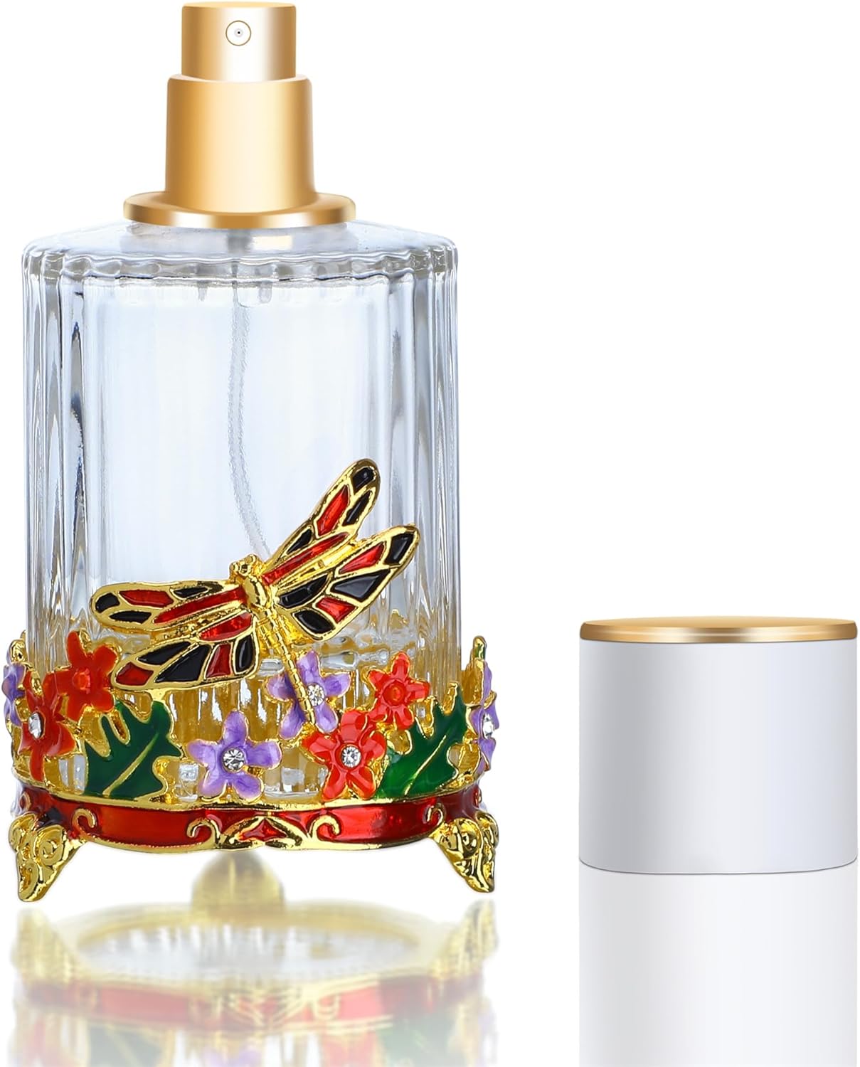 YU FENG Botella de perfume de aerosol de vidrio decorativo de libélula de 0.6 fl oz, botella de viaje de vidrio de niebla fina vacía transparente