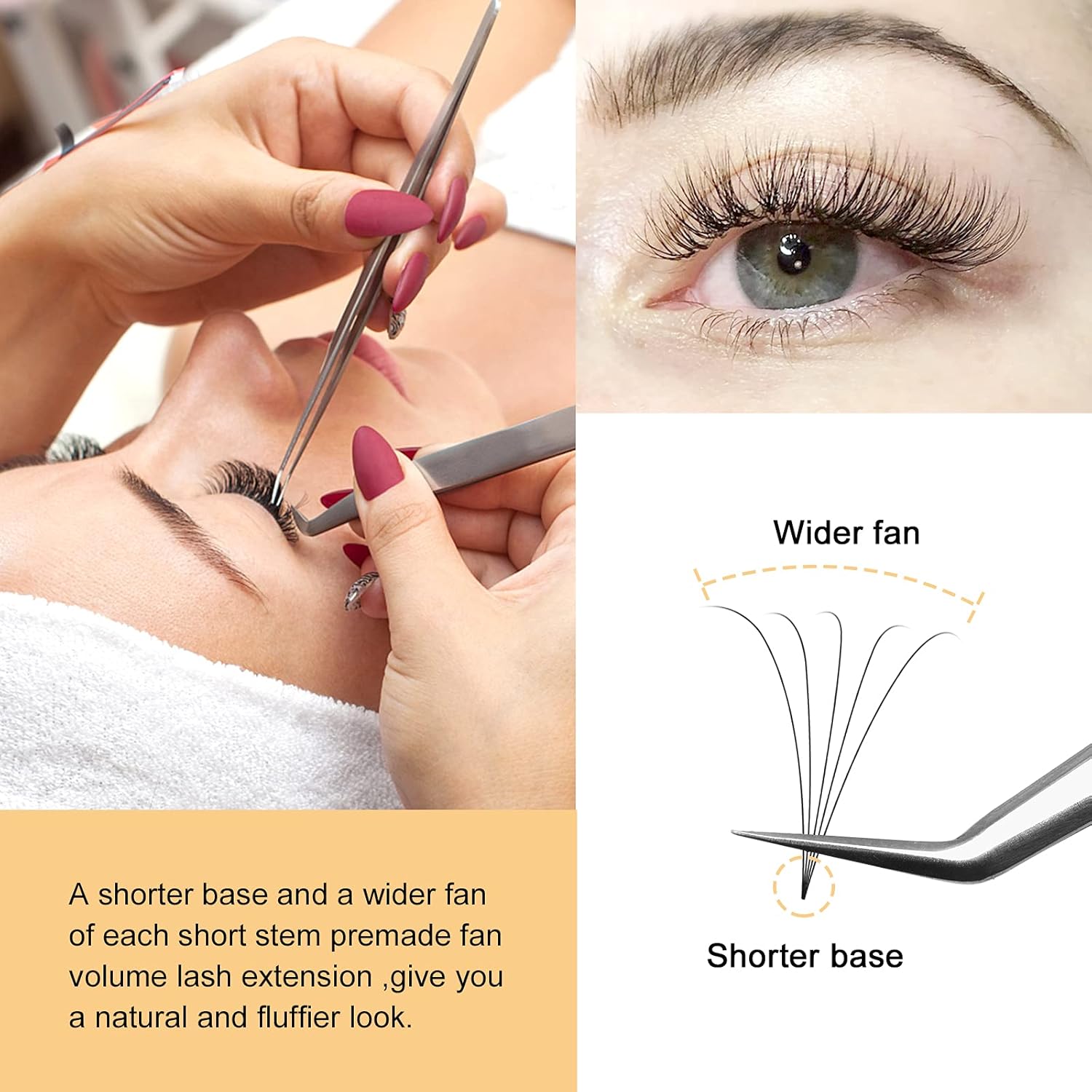 Extensiones de pestañas postizas con volumen 5D de 0.004 in, rizo D, 0.63 pulgadas, tallo corto, abanicos prefabricadas suaves, opcionales 3D, 4D,