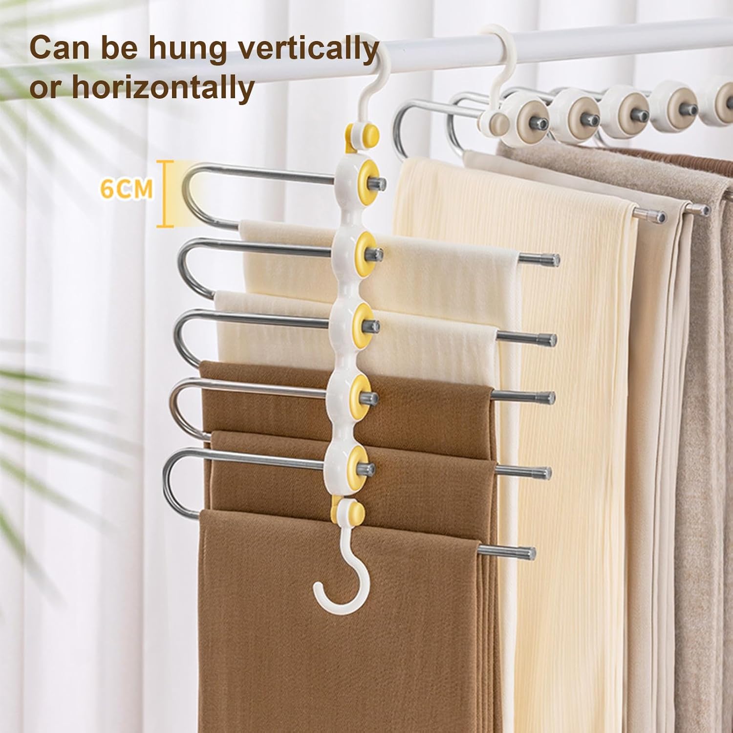 Worparsen Rotatable Tie Organizer Foldable Pants Hanger Hanging Space Saving Holder Trousers Storage Shelf Closet Organizer Yellow