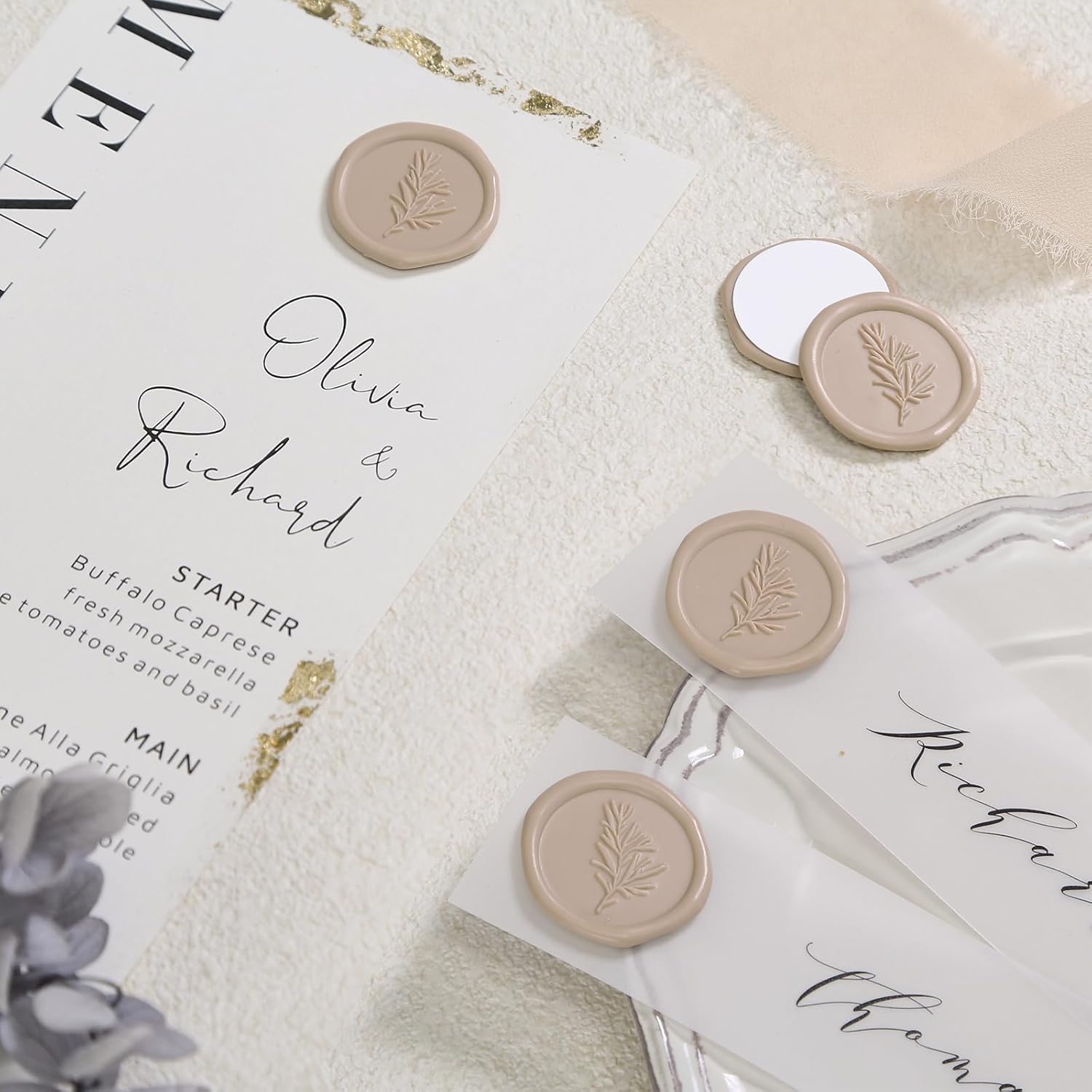 UNIQOOO Calcomanías de sello de cera, calcomanías de sello de invitación de boda de romero, 100 calcomanías autoadhesivas de color gris pardo,
