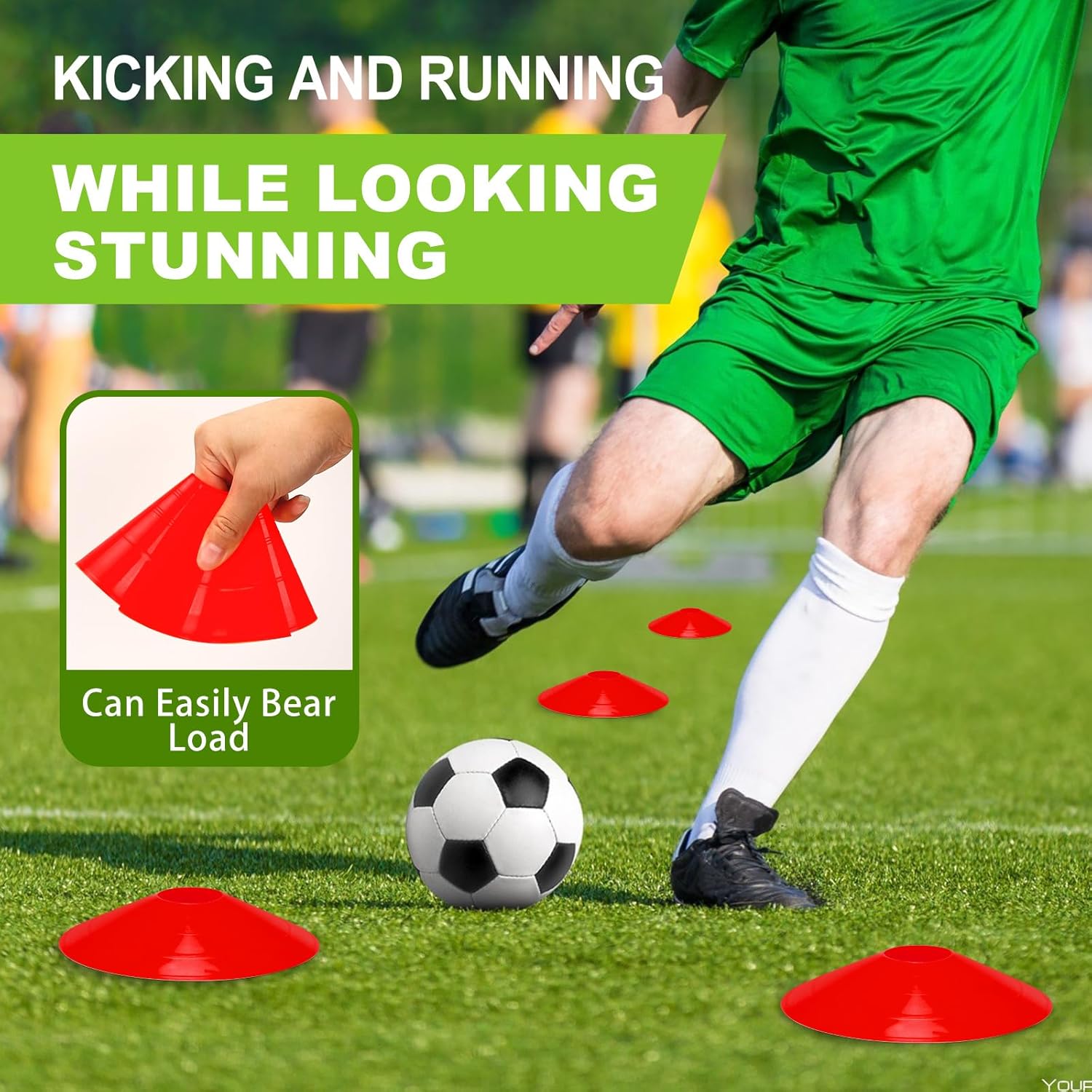 Juego de 25 conos de fútbol de agilidad con bolsa de transporte y para conos de fútbol para entrenamiento, fútbol, baloncesto, entrenamiento, conos