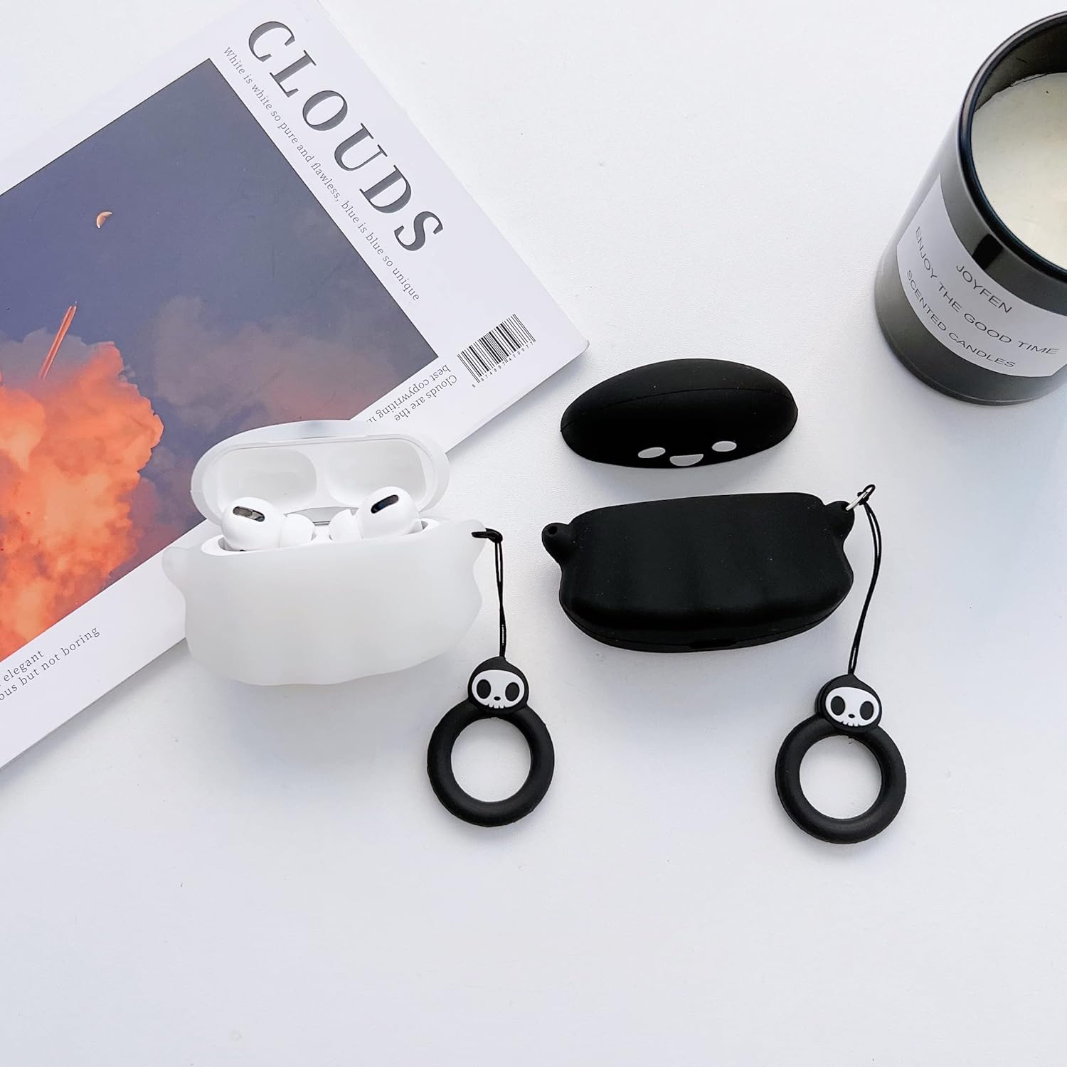 Paquete de 2 funda fantasma 3D negra y blanca (brilla en la oscuridad) para Airpod ProPro 2nd, funda linda de dibujos animados 3D para niños, niñas,