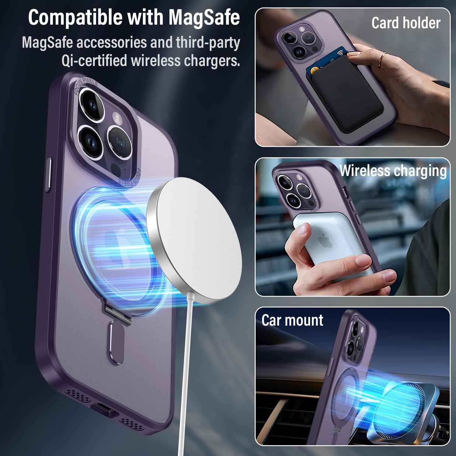 Funda para iPhone 15 Pro Max con soporte magnético compatible con cargador inalámbrico MagSafe y soporte magnético para montaje en automóvil,