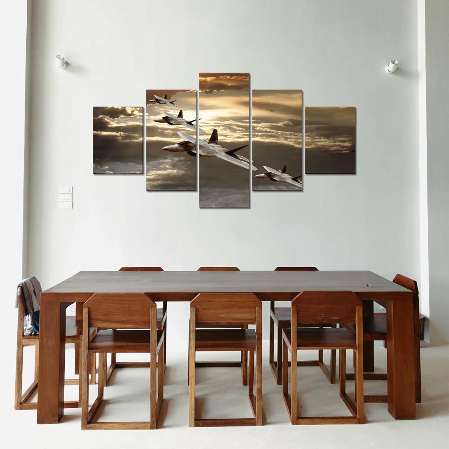 Imágenes de aviones militares estadounidenses F-22 Raptor, pinturas artísticas de pared para sala de estar, 5 piezas, arte de lienzo estirado