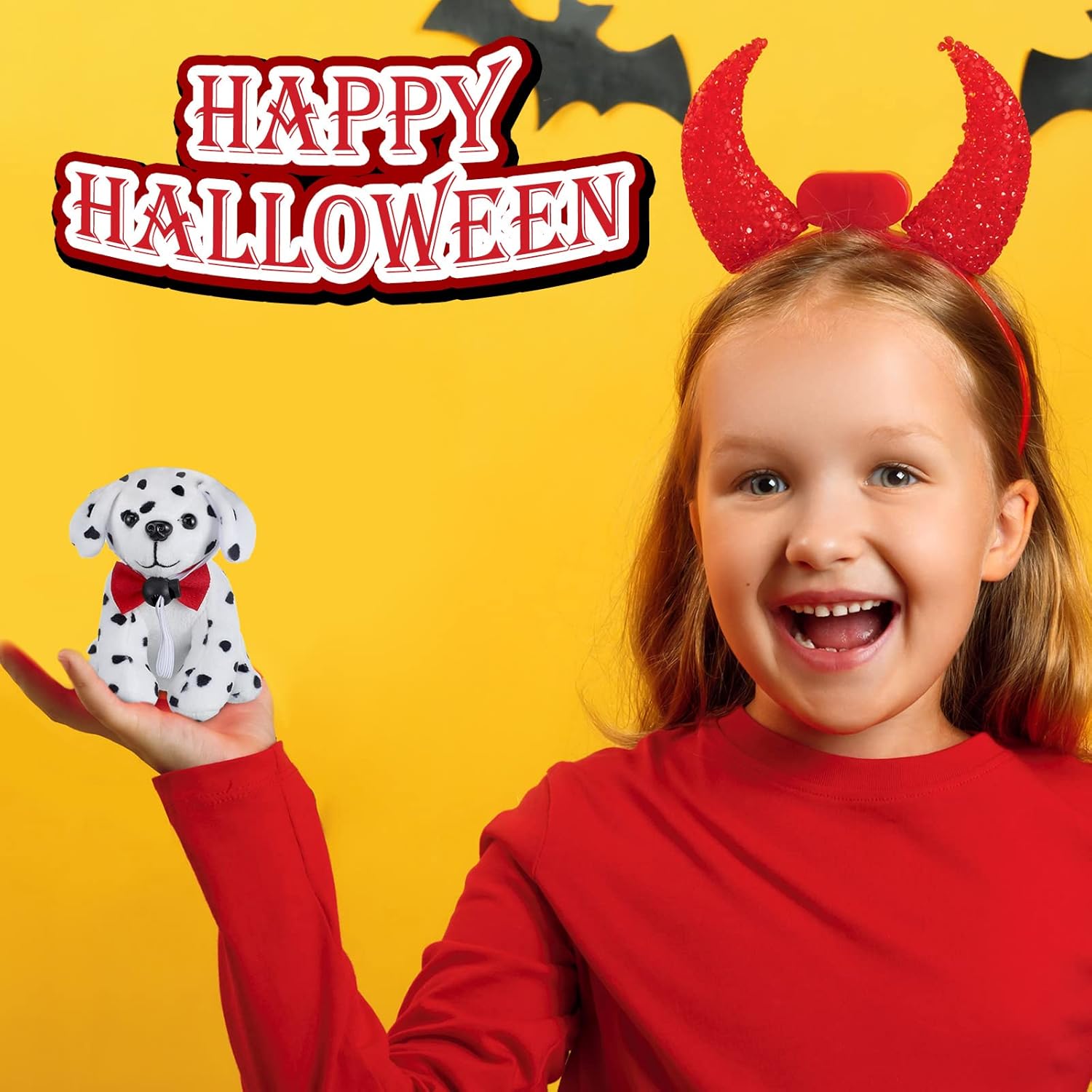 Kathfly 4 piezas de peluche de Halloween para perro, dálmata, perro dálmata, perro de peluche manchado, cachorro de peluche sentado, juguete de
