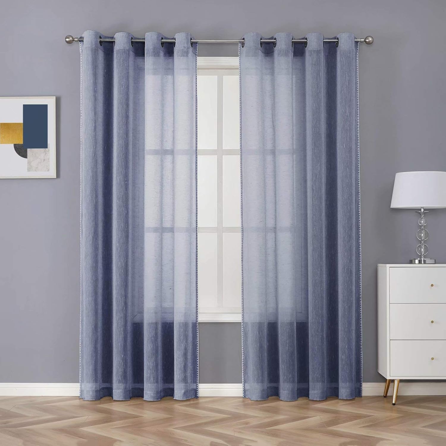 Selectex – Cortinas transparentes de lino natural con bordes semitransparentes