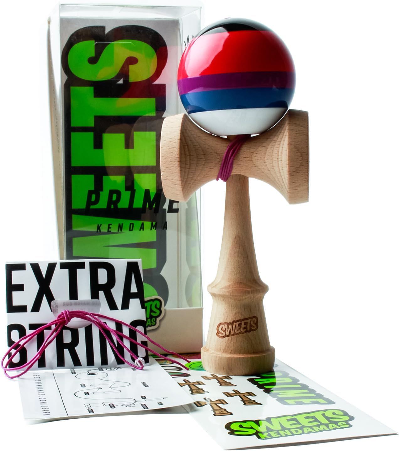 Sweets Kendamas Prime Kendama de 5 rayas – Todos los niveles, diseño de rayas, paquete de regalo de accesorios de cuerda extra (Slushy)