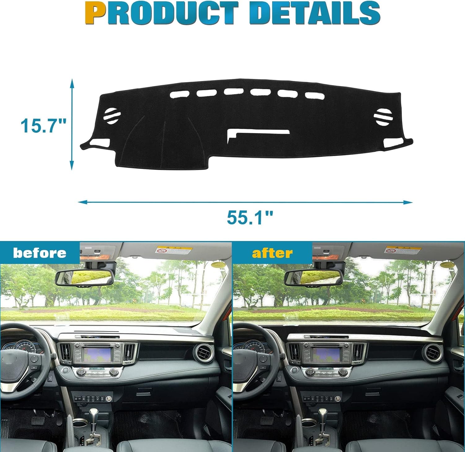 x xotic tech Compatible con Toyota Rav4 2013 2014 2015 2016 2017 2018 cubierta de tablero de instrumentos cubierta de consola central cubierta de