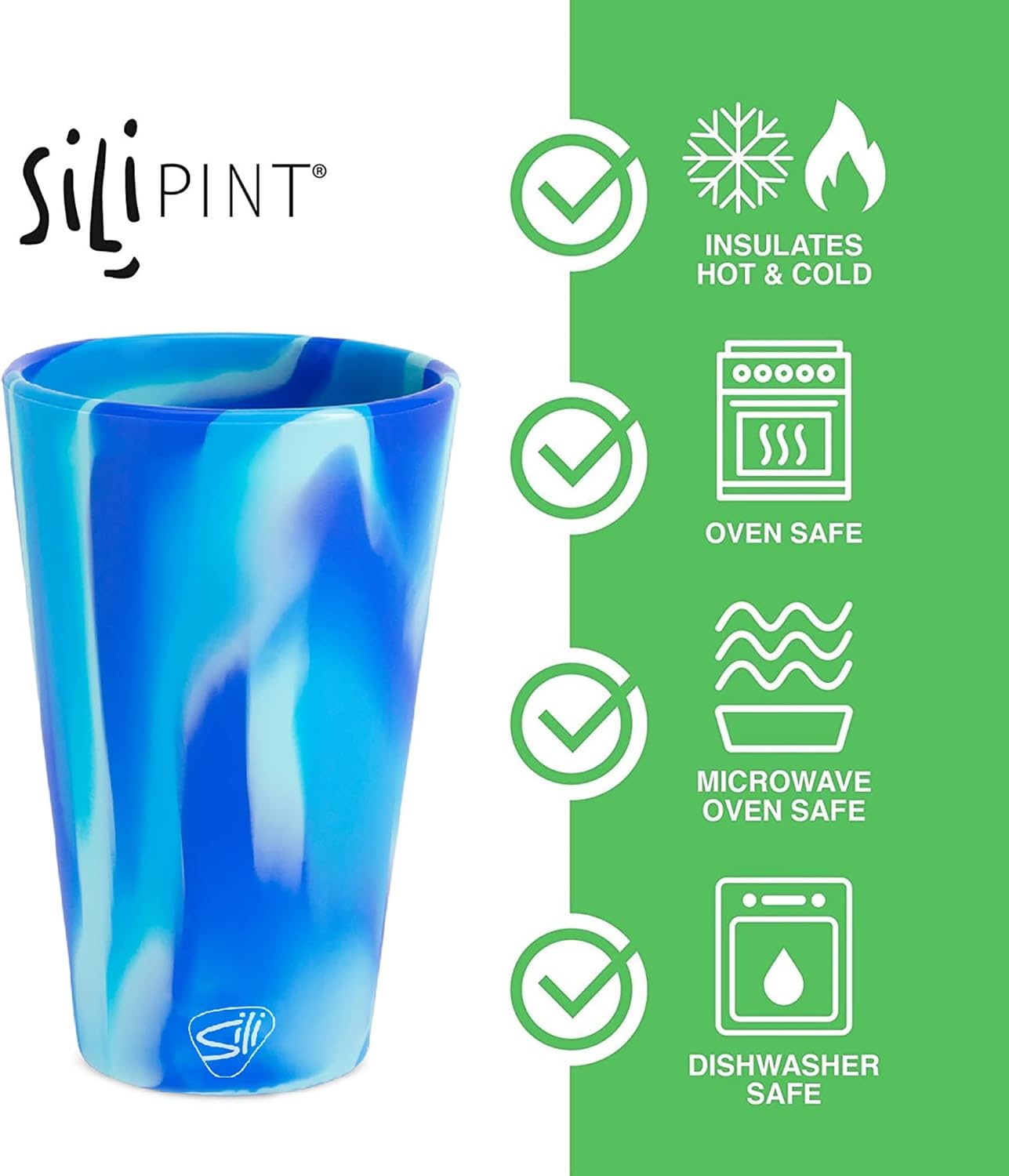 Silipint Vasos de silicona para pintas paquete de 2 vasos irrompibles de 16 onzas, flexibles, calientesfríos, reutilizables, de fácil agarre