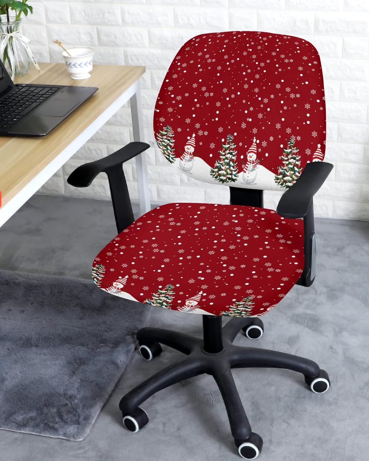 Juego de 2 fundas para sillas de oficina y computadora, diseño de copo de nieve rojo de Navidad, fundas elásticas para asiento de silla giratoria de