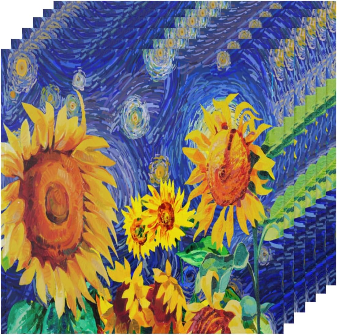 Cloth Napkins Set of 6 Starry Night 20×20 Inch Cloth Napkins Sunflower Washable Reusable Kitchen Dinner Napkins Table Decor for Wedding, Holiday