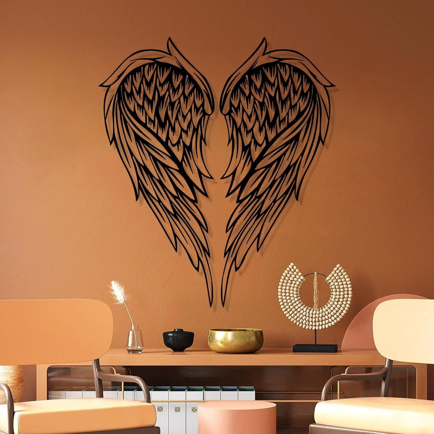 Cadeali Arte de pared de metal con alas de ángel, decoración de escultura de pared de alas de ángel, decoración de pared de metal, para colgar en la