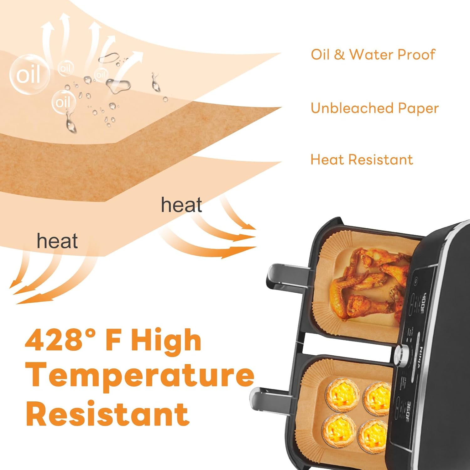 Forros de papel desechables para freidora de aire Ninja Dual Airfryer, papel pergamino antiadherente rectangular, accesorios para freidora de aire,