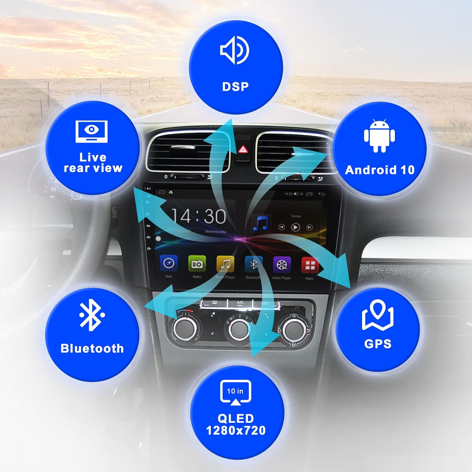 Estéreo de automóvil Android de un solo DIN con CarPlay y Android Auto, pantalla táctil IPS capacitiva ajustable HD de 10.1 pulgadas, radio para