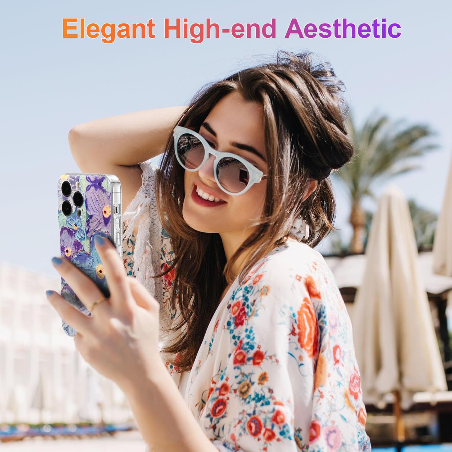 EYZUTAK Funda para iPhone 13 Pro Max, colorida pintura al óleo retro flor patrón brillante láser lindo exquisito floral flor funda protectora